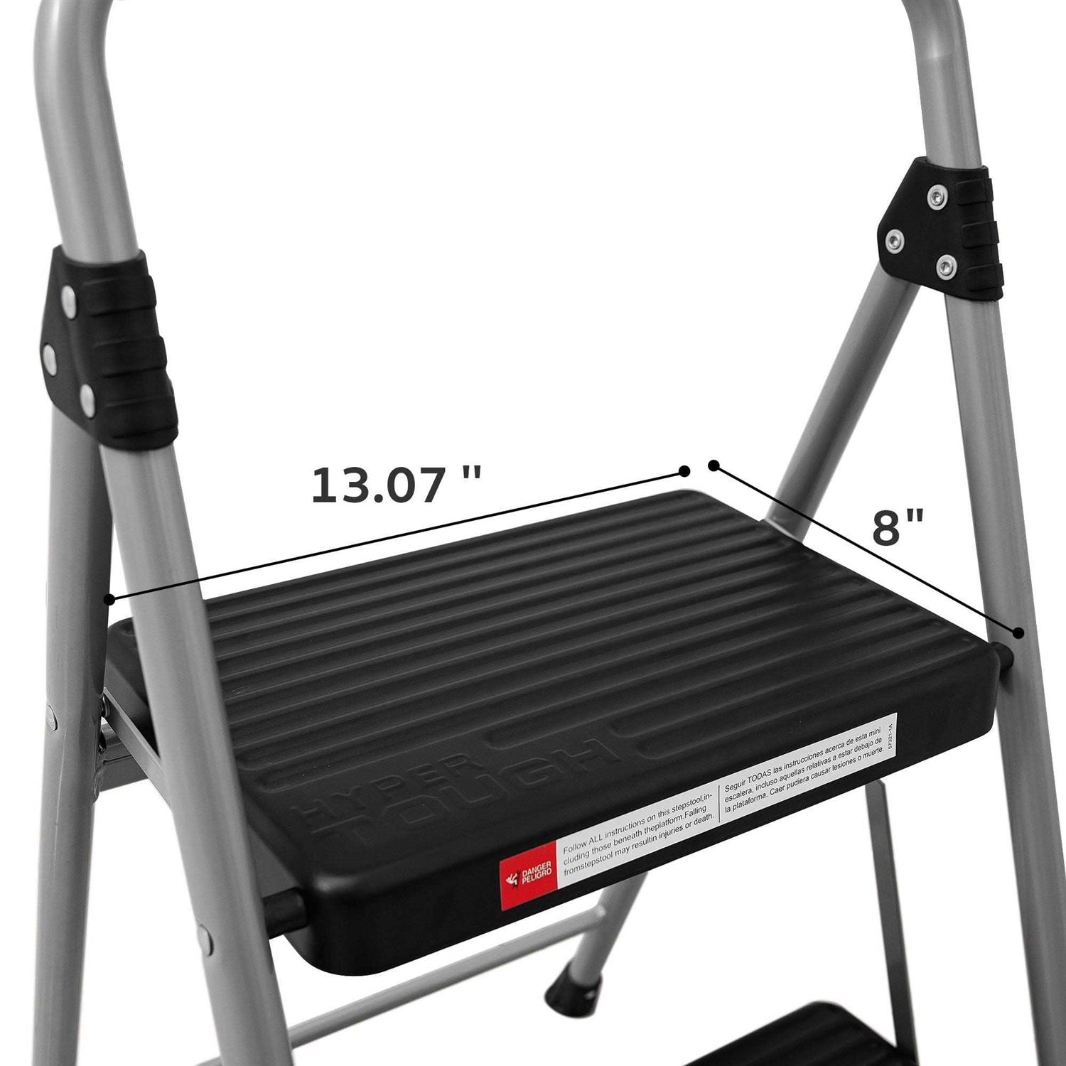 Hyper Tough Gray & Black 2-Step Steel Large Platform & Foldable Step Stool Holds up to 225 Pounds - Image 4