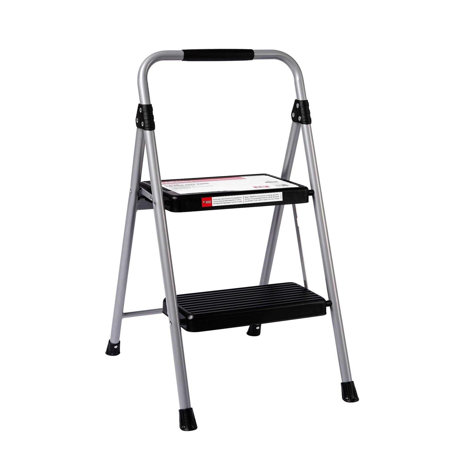 Hyper Tough Gray & Black 2-Step Steel Large Platform & Foldable Step Stool Holds up to 225 Pounds - Image 5