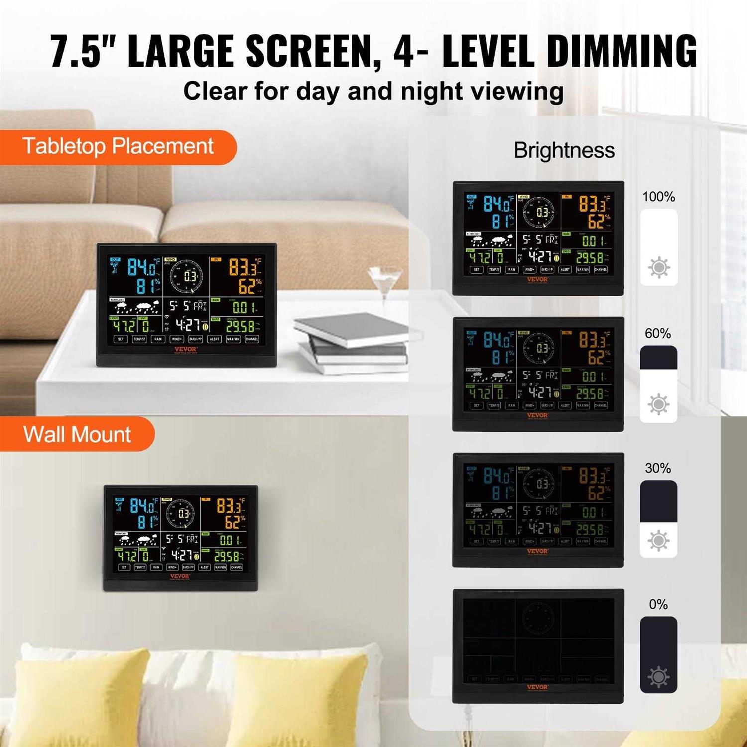 VEVOR 7-in-1 Wireless Weather Station 7.5 Display Home Weather Station Temperature - Image 5