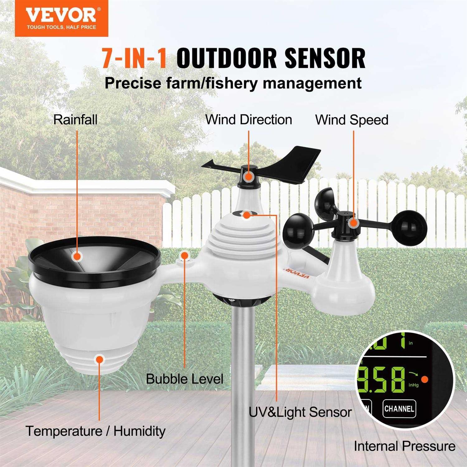 VEVOR 7-in-1 Wireless Weather Station 7.5 Display Home Weather Station Temperature - Image 5
