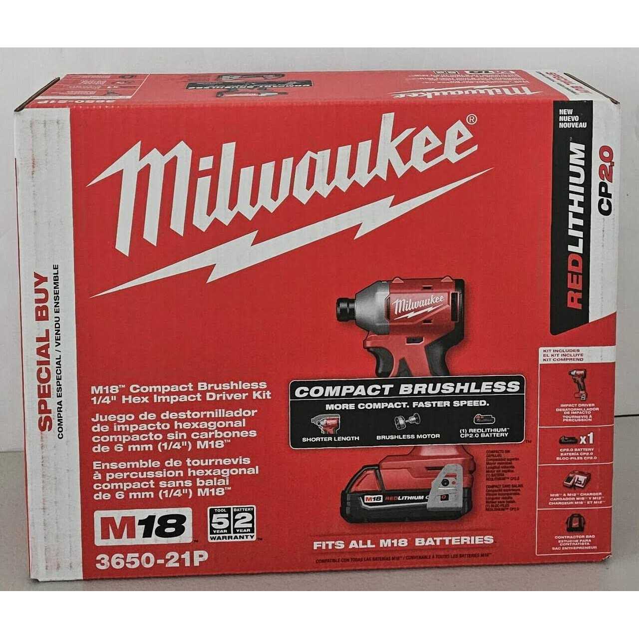 Milwaukee M18 Compact Brushless 1/4 Hex Impact Driver Kit - Image 5
