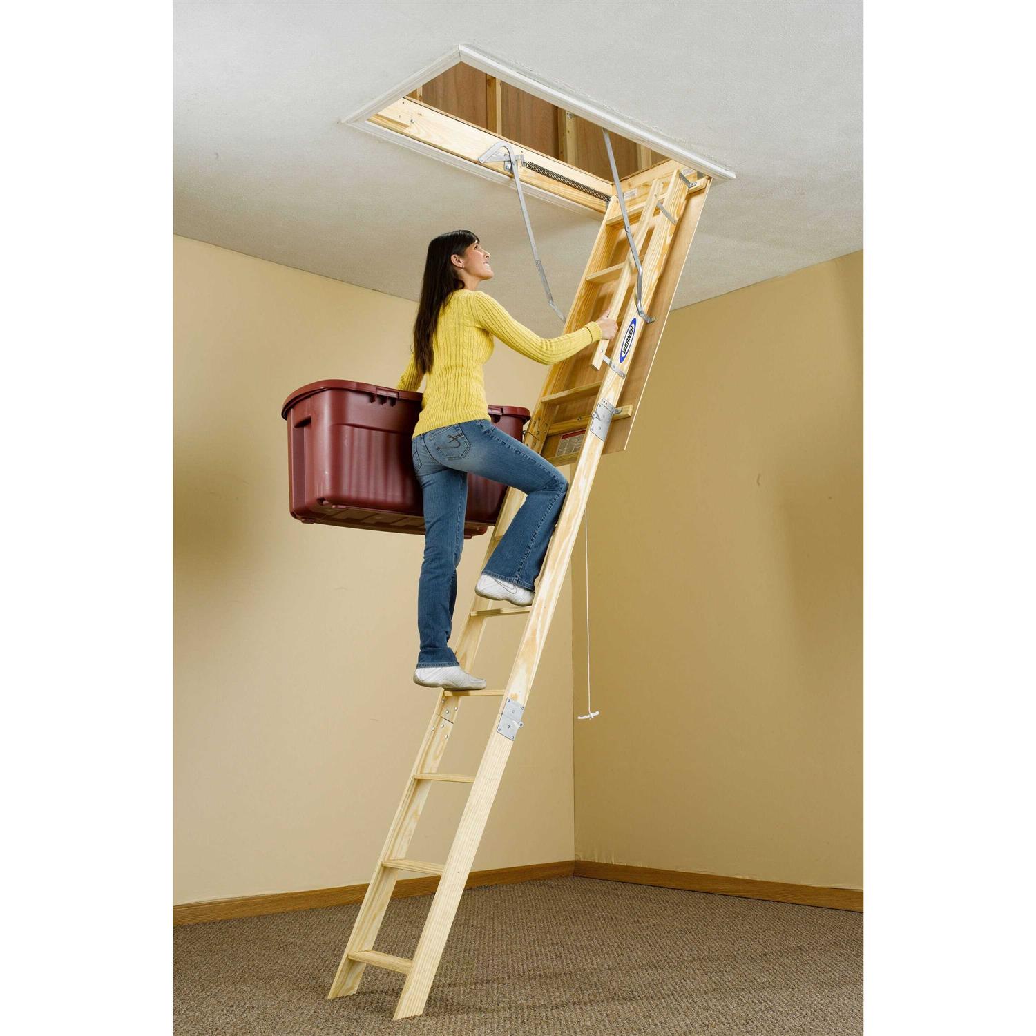 Werner 8 ft. - 10 ft., 22.5 in. x 54 in. Wood Attic Ladder with 250 lb. Maximum Load Capacity - Image 2