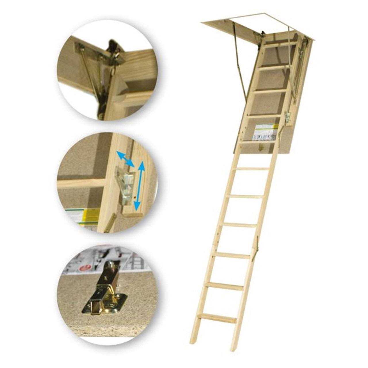 Werner 8 ft. - 10 ft., 22.5 in. x 54 in. Wood Attic Ladder with 250 lb. Maximum Load Capacity - Image 4
