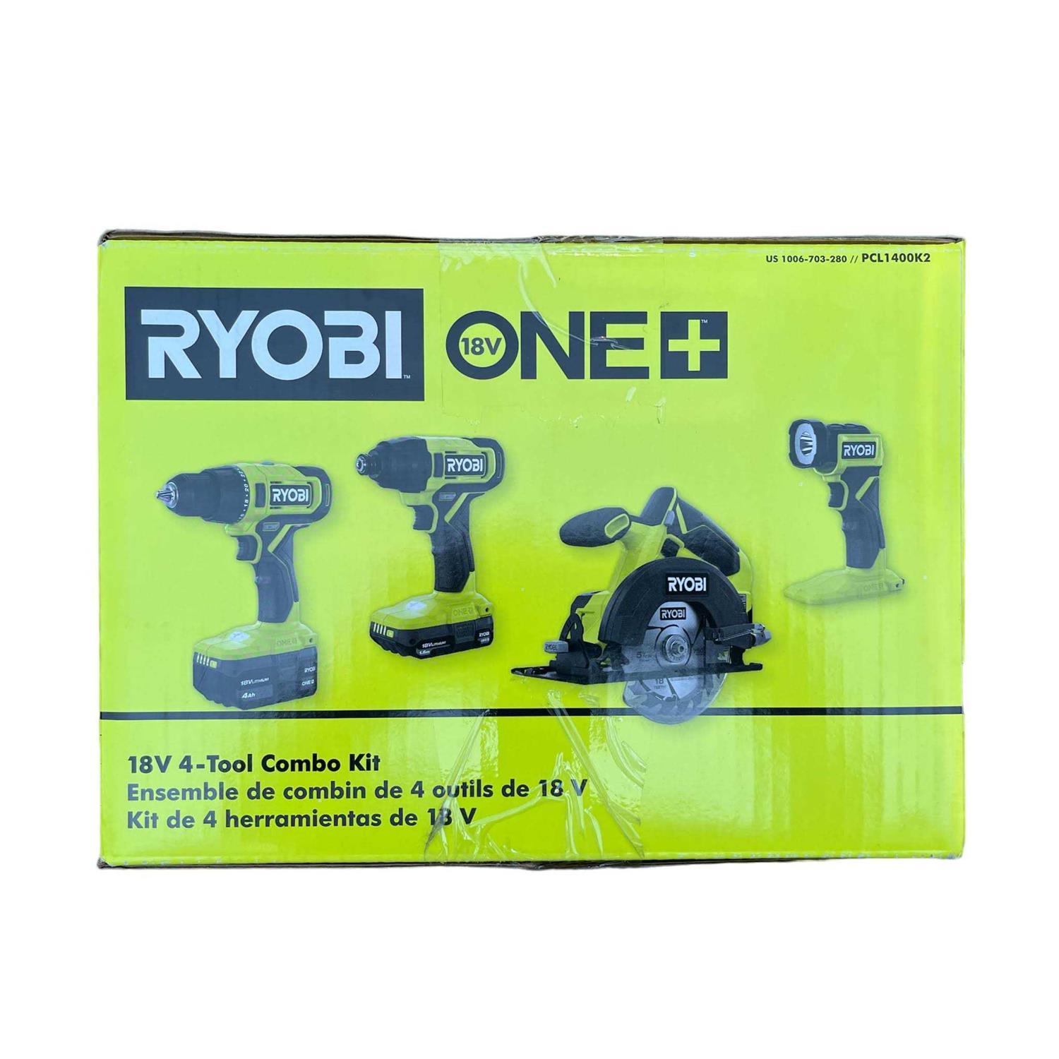 Ryobi Pcl1400k2 One+ 18V Cordless 4-Tool Combo Kit with 1.5 Ah Battery, 4.0 Ah Battery, and Charger - Image 4