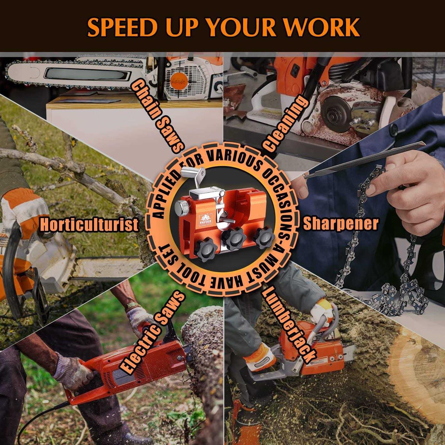 STSVA Chainsaw Sharpener, Hand-cranked Chainsaw Sharpening Jig Kit with Multifunctional Tool Bag and Tungsten Carbide Burr File - Image 3