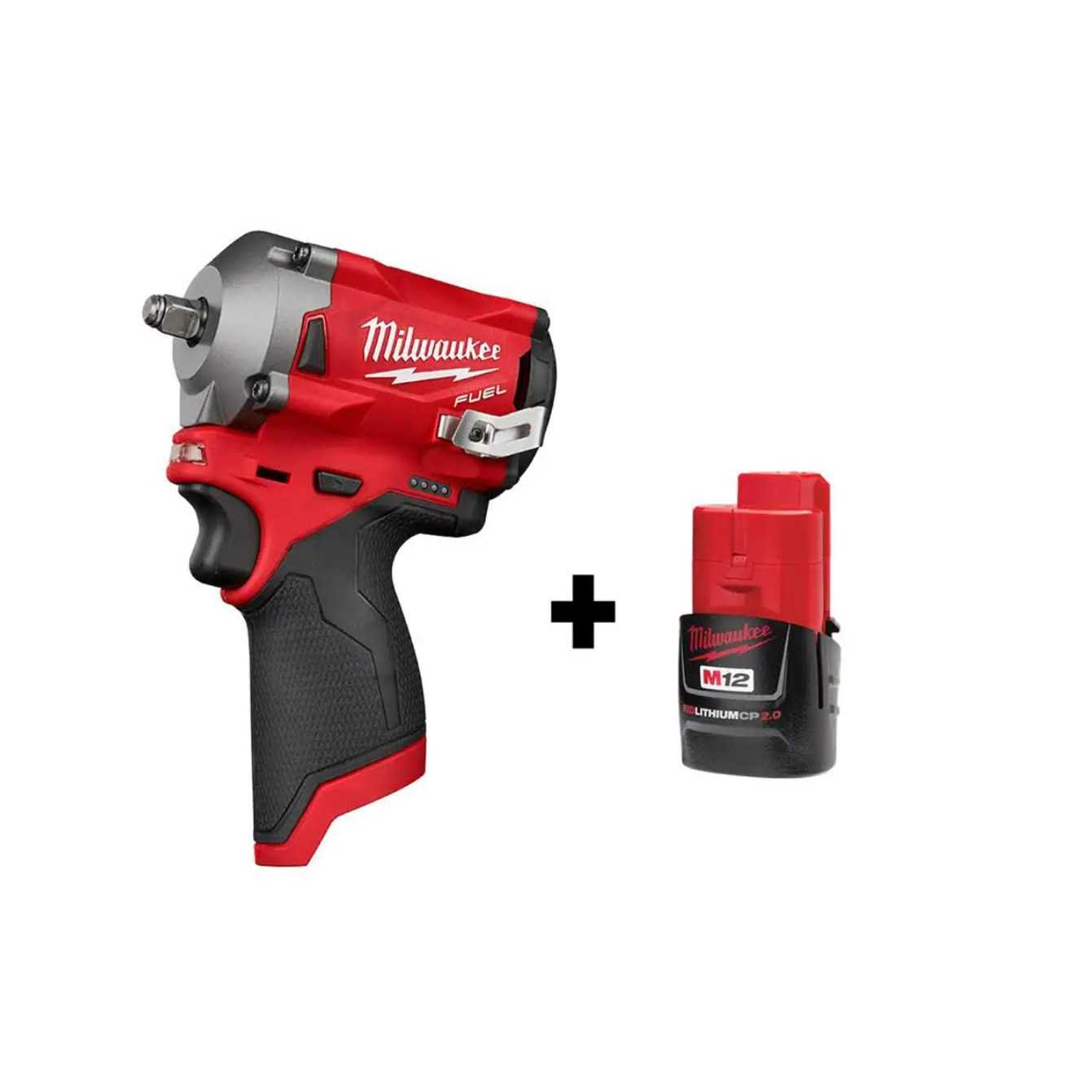 Milwaukee M12 FUEL 12V Lithium-Ion Brushless Cordless Stubby Impact Wrench with M12 2.0Ah Battery