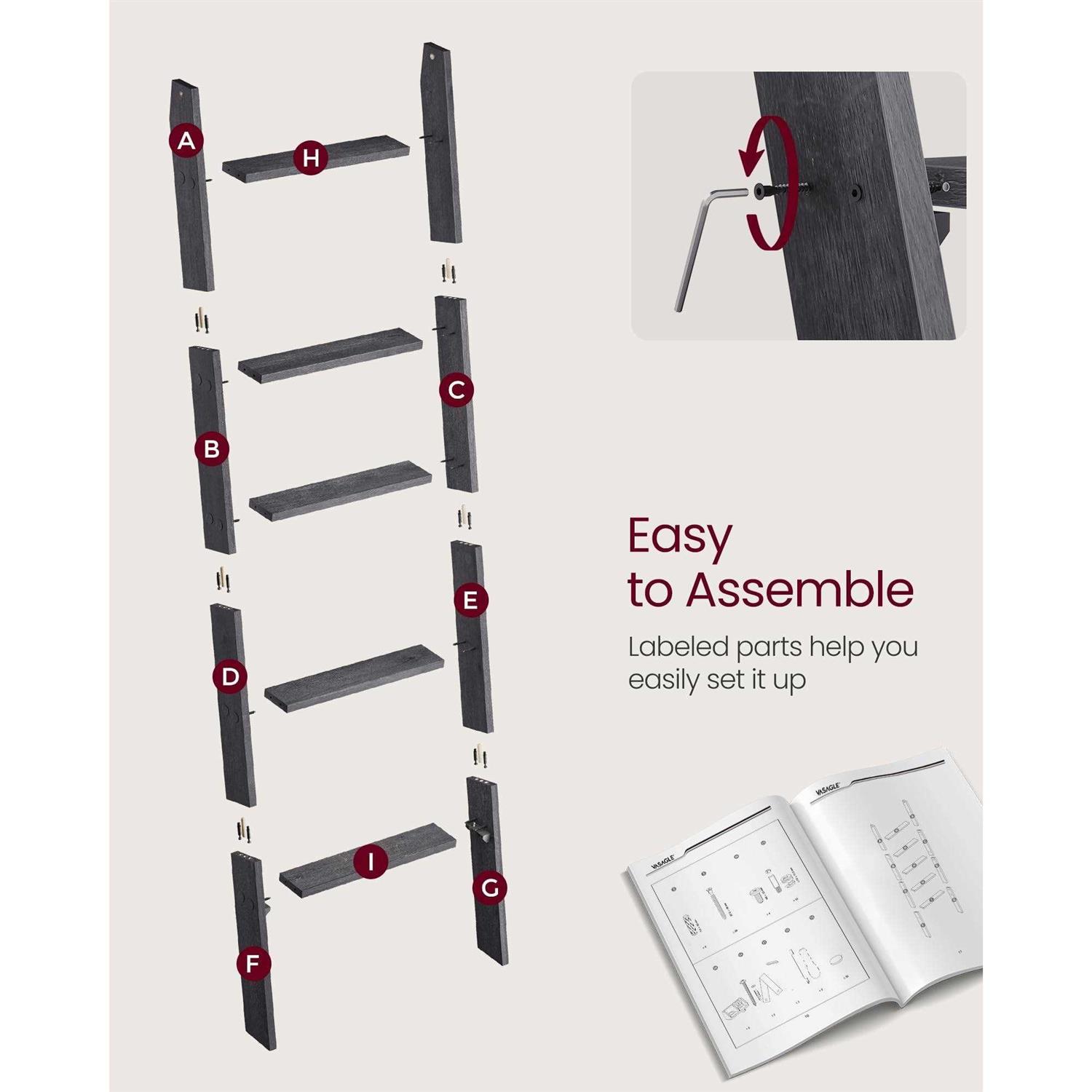 VASAGLE 5-Tier Blanket Ladder Shelf - Image 4