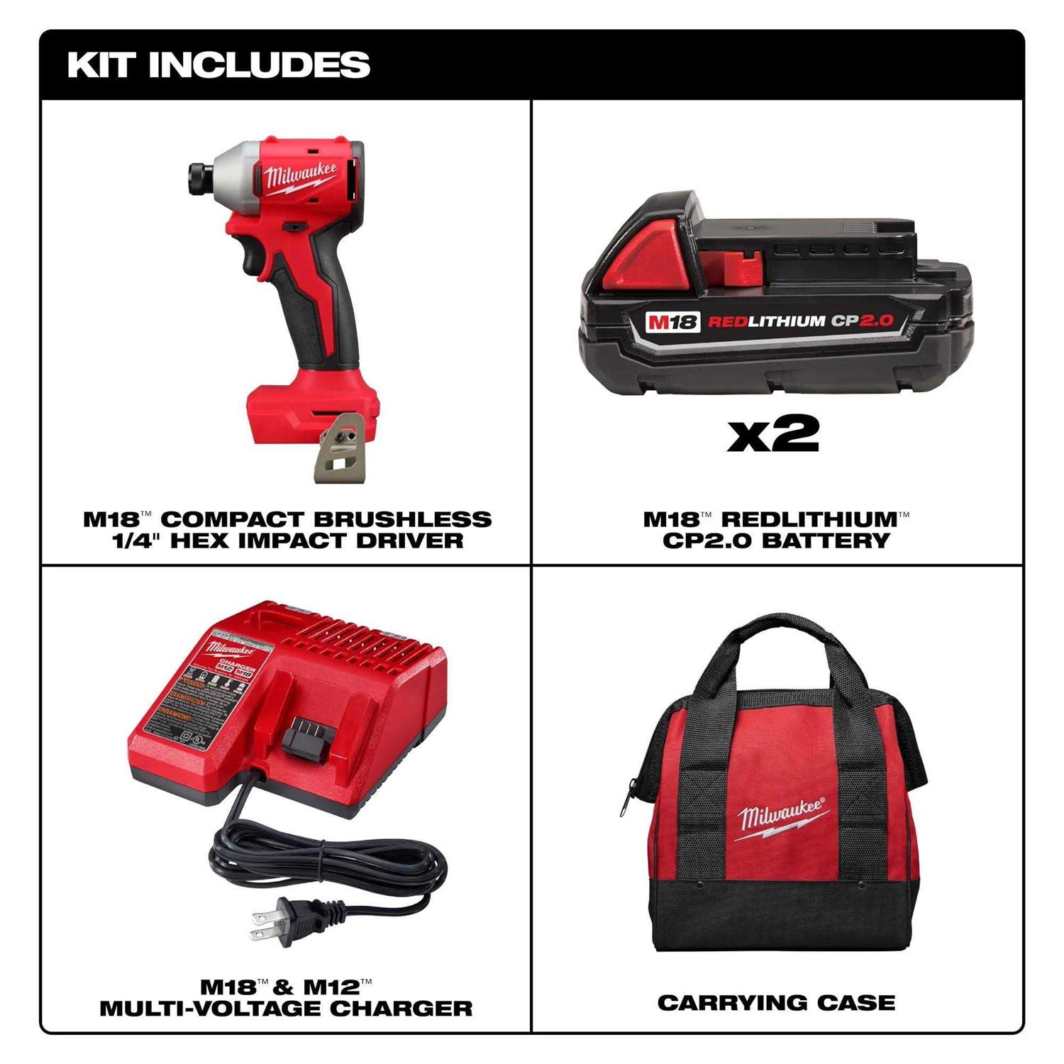 Milwaukee M18 Compact Brushless 1/4 Hex Impact Driver Kit 3650-22CT - Image 4