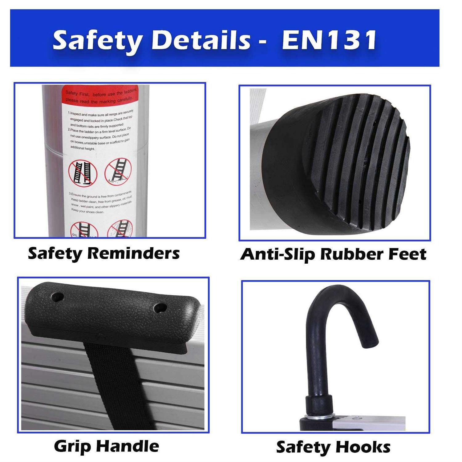 Bowoshen Telescoping Ladder 20ft 6.2M Aluminum DIY Extension Folding Loft Ladder with 2 Detachable Hooks Anti-Slip Rubber Feet Portable Heavy Duty - Image 5