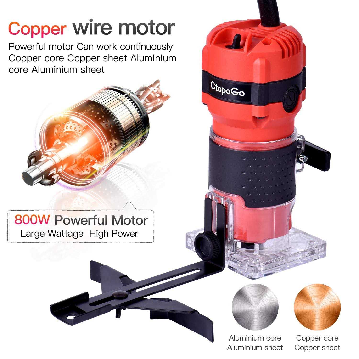 CtopoGo Compact Router Tool 800W Wood Palm Router Tool for Woodworking - Image 4