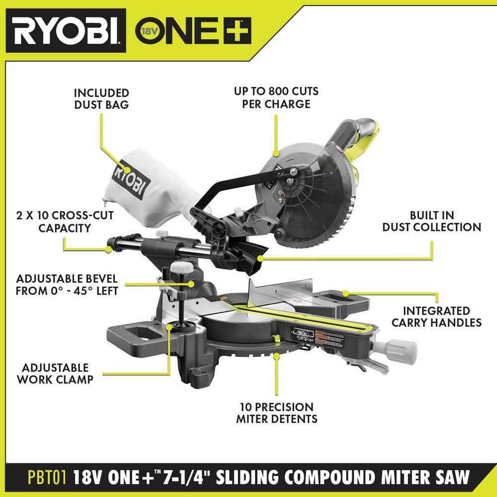 RYOBI ONE+ 18V Cordless 7-1/4 in. Sliding Compound Miter Saw - Image 4