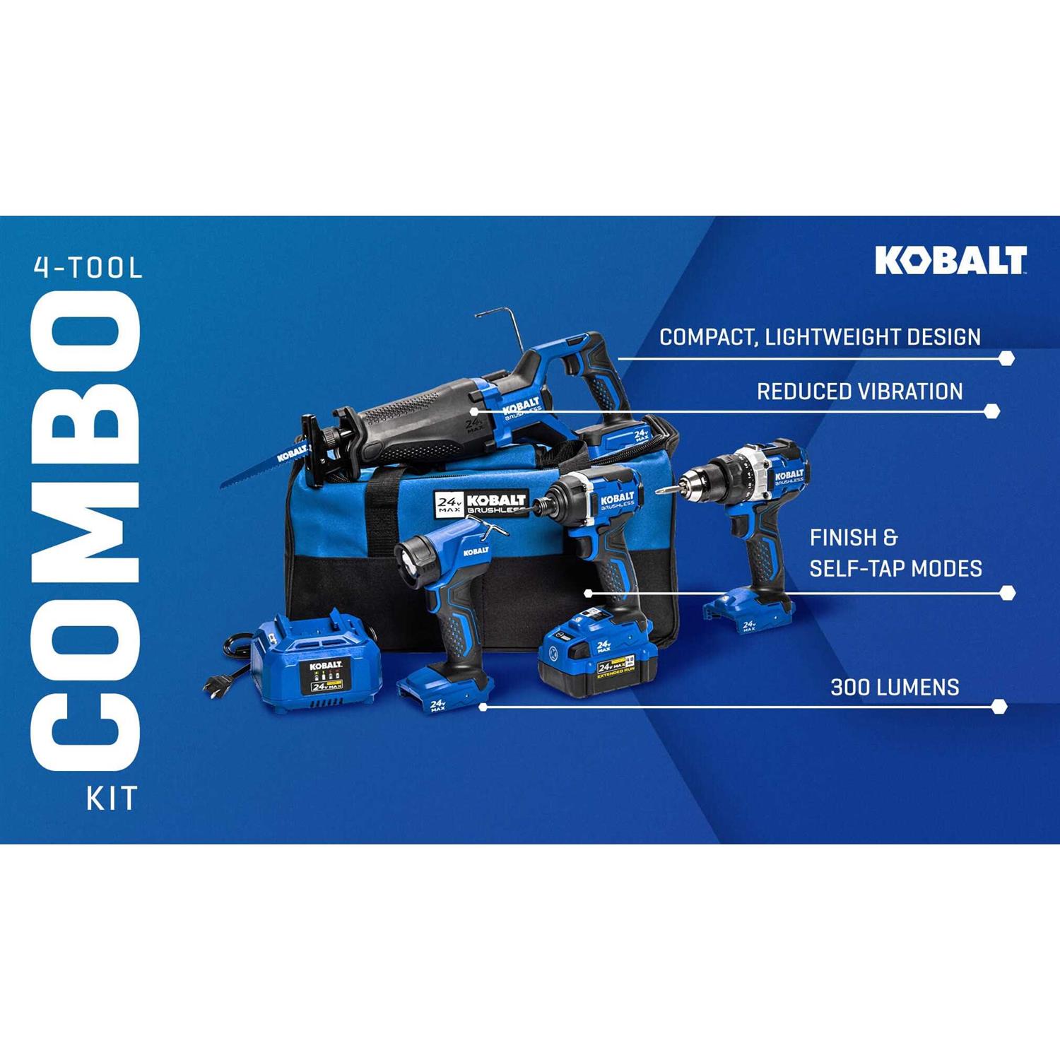 Kobalt 4-Tool 24-volt Max Brushless Power Tool Combo Kit with Soft Case KLC 4324A-03 - Image 3