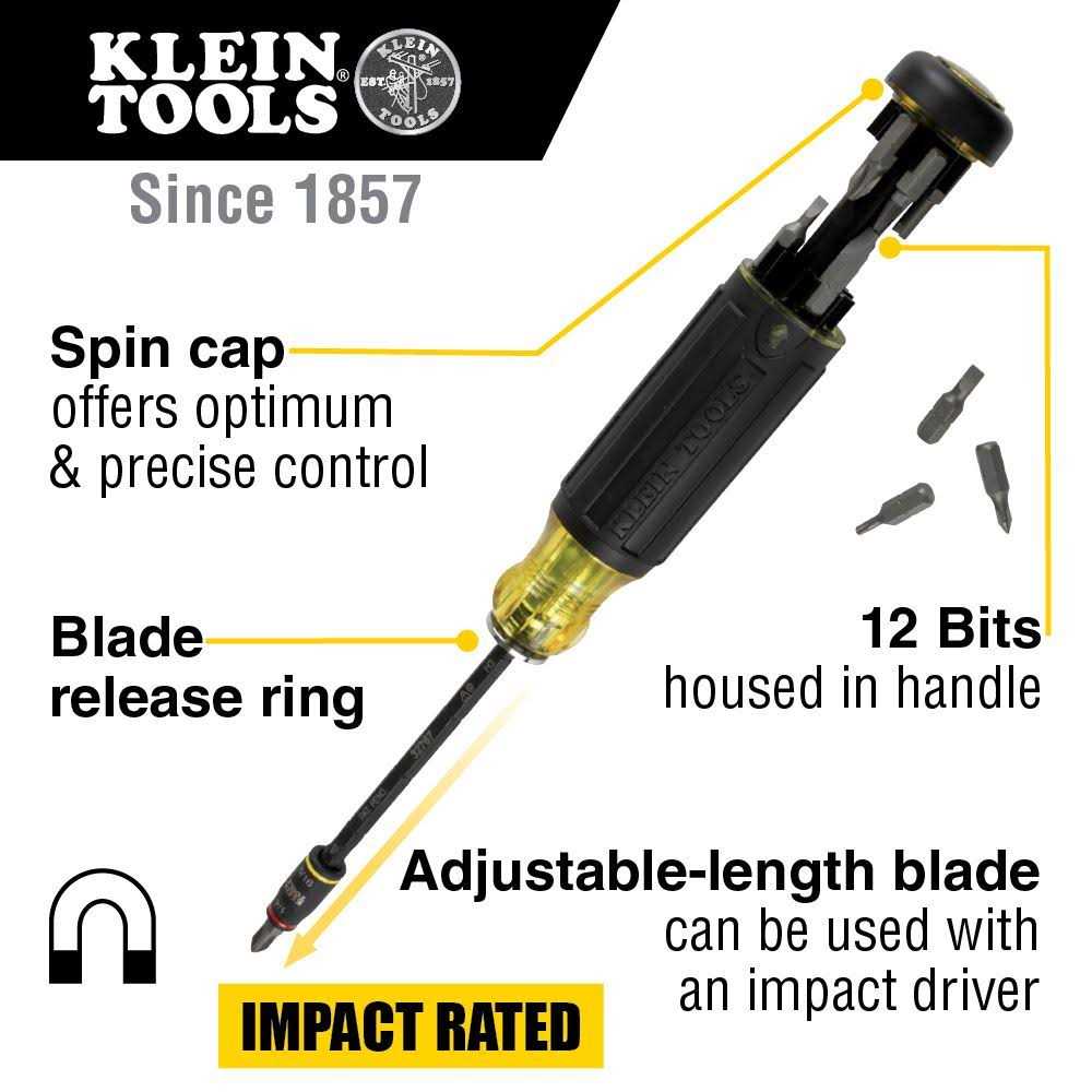 Klein Tools 14-in-1 HVAC Adjustable Length Impact Screwdriver with Flip Socket 32304 - Image 3