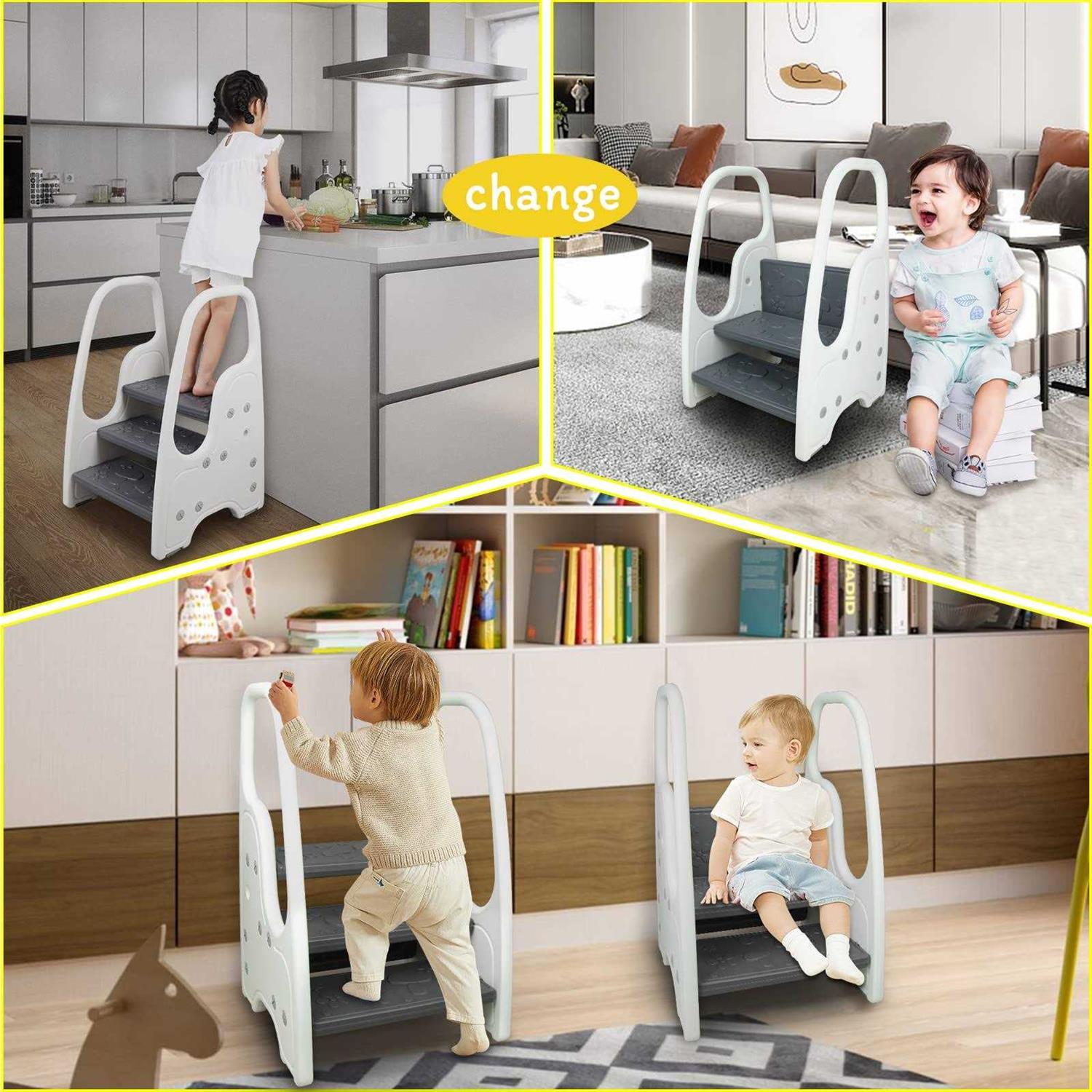 Bigou Toddler Step Stools for Bathroom Sink Adjustable Kids 3 Stool with Handles and Safety Non-Slip Pads Kitchen Helper Toilet Potty Training & C - Image 3