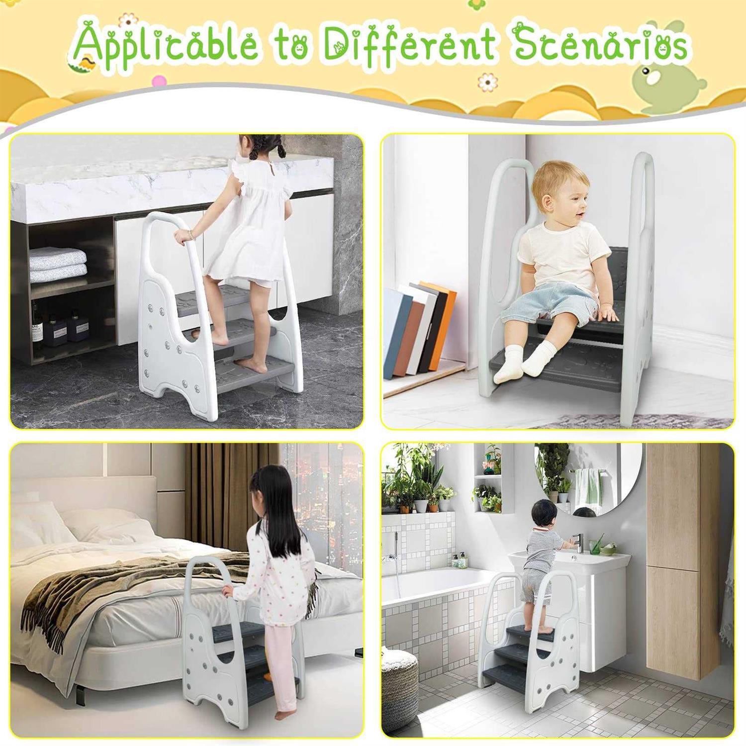 Bigou Toddler Step Stools for Bathroom Sink Adjustable Kids 3 Stool with Handles and Safety Non-Slip Pads Kitchen Helper Toilet Potty Training & C - Image 5