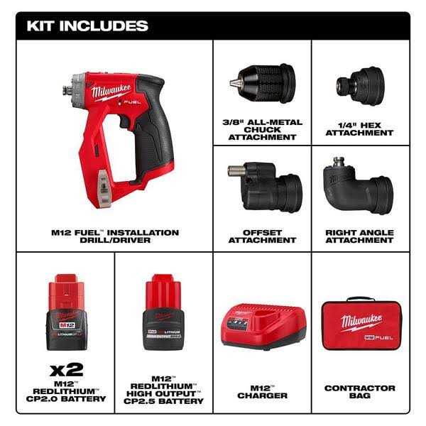 Milwaukee M12 FUEL 12V Lithium-Ion Brushless Cordless 4-in-1 Installation 3/8 in. Drill Driver Kit w/M12 - Image 3
