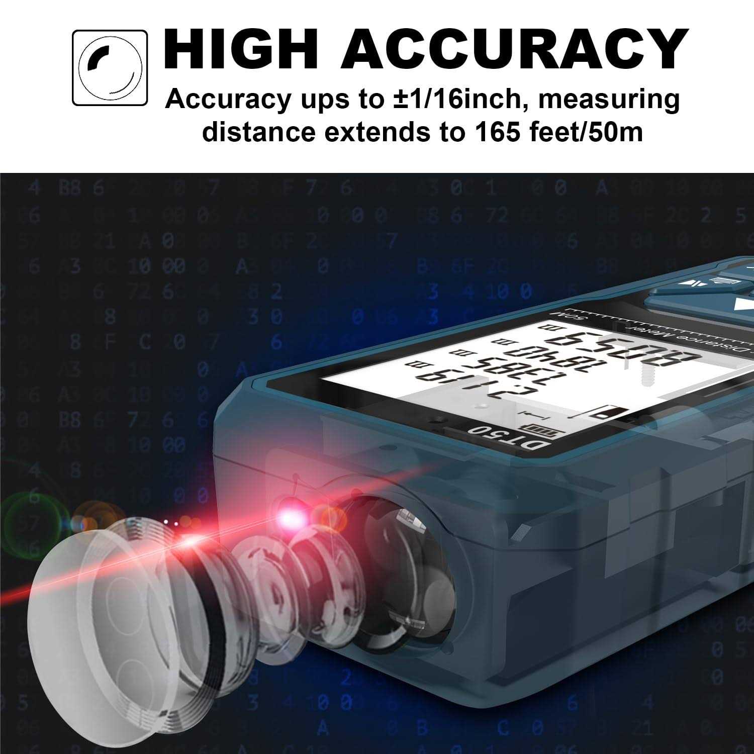 Dtape Laser Measure 165ft DT50 Laser Distance Meter 50M Portable Handle Digital Measure Tool Range Finder - Image 3