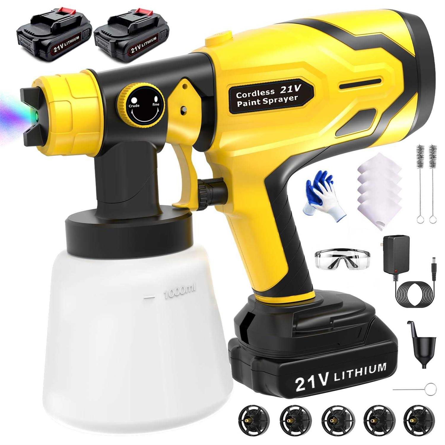 Cordless Paint Sprayer 21V Battery Powered Paint Sprayer 2000mAh ...