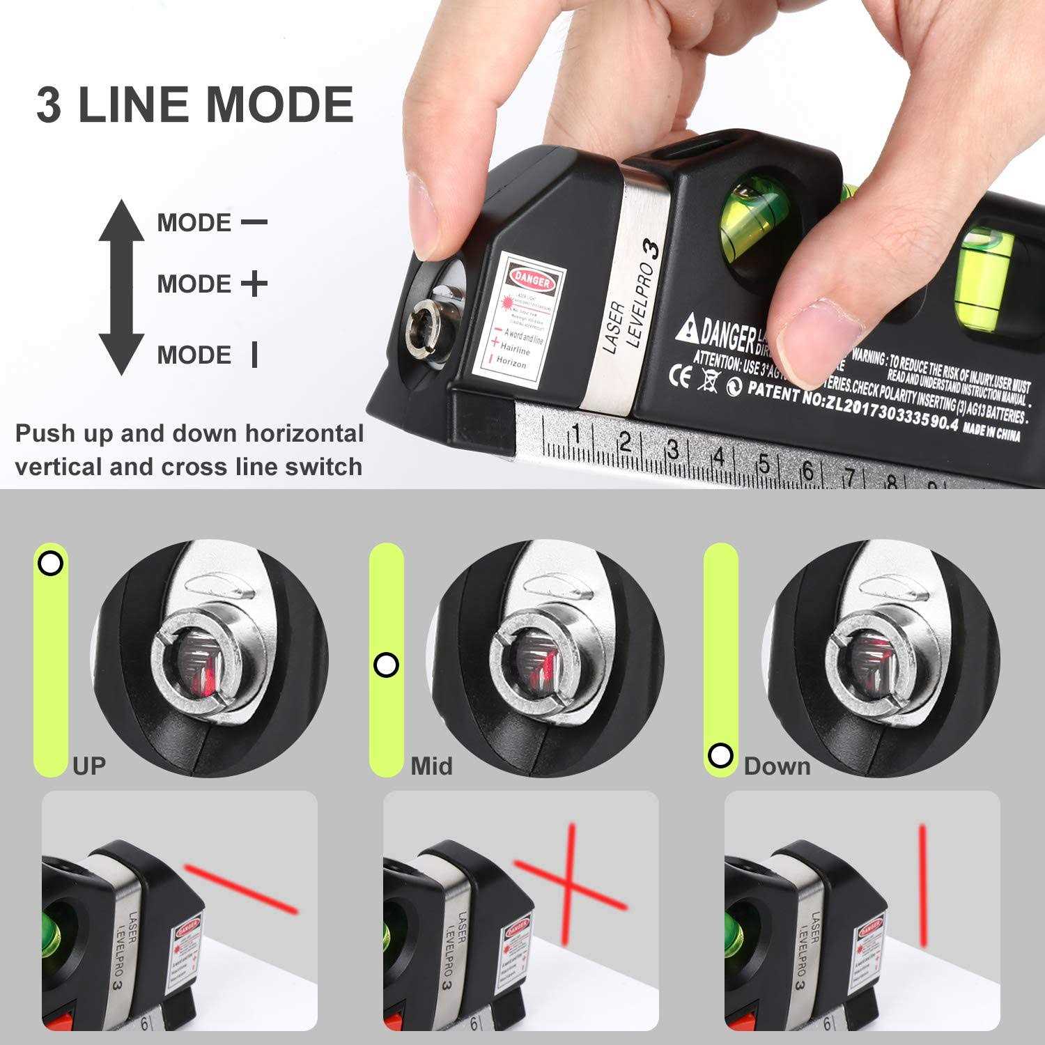 Laser Level Line Tool Multipurpose Laser Level Kit Standard Cross Line Laser leveler Beam Tool with Metric Rulers 8ft/2.5M for Picture Hanging - Image 4