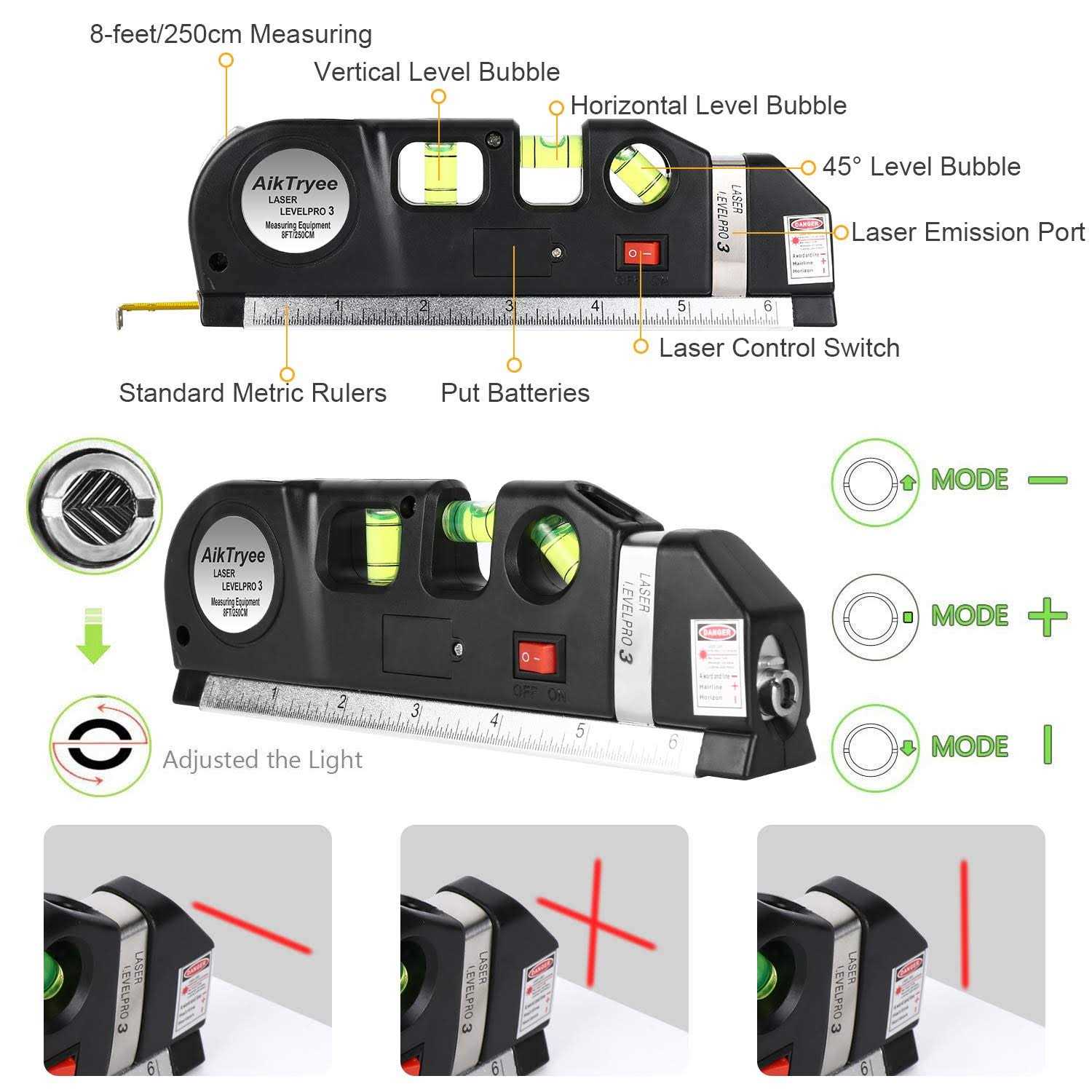 Laser Level Line Tool Multipurpose Laser Level Kit Standard Cross Line Laser leveler Beam Tool with Metric Rulers 8ft/2.5M for Picture Hanging - Image 5