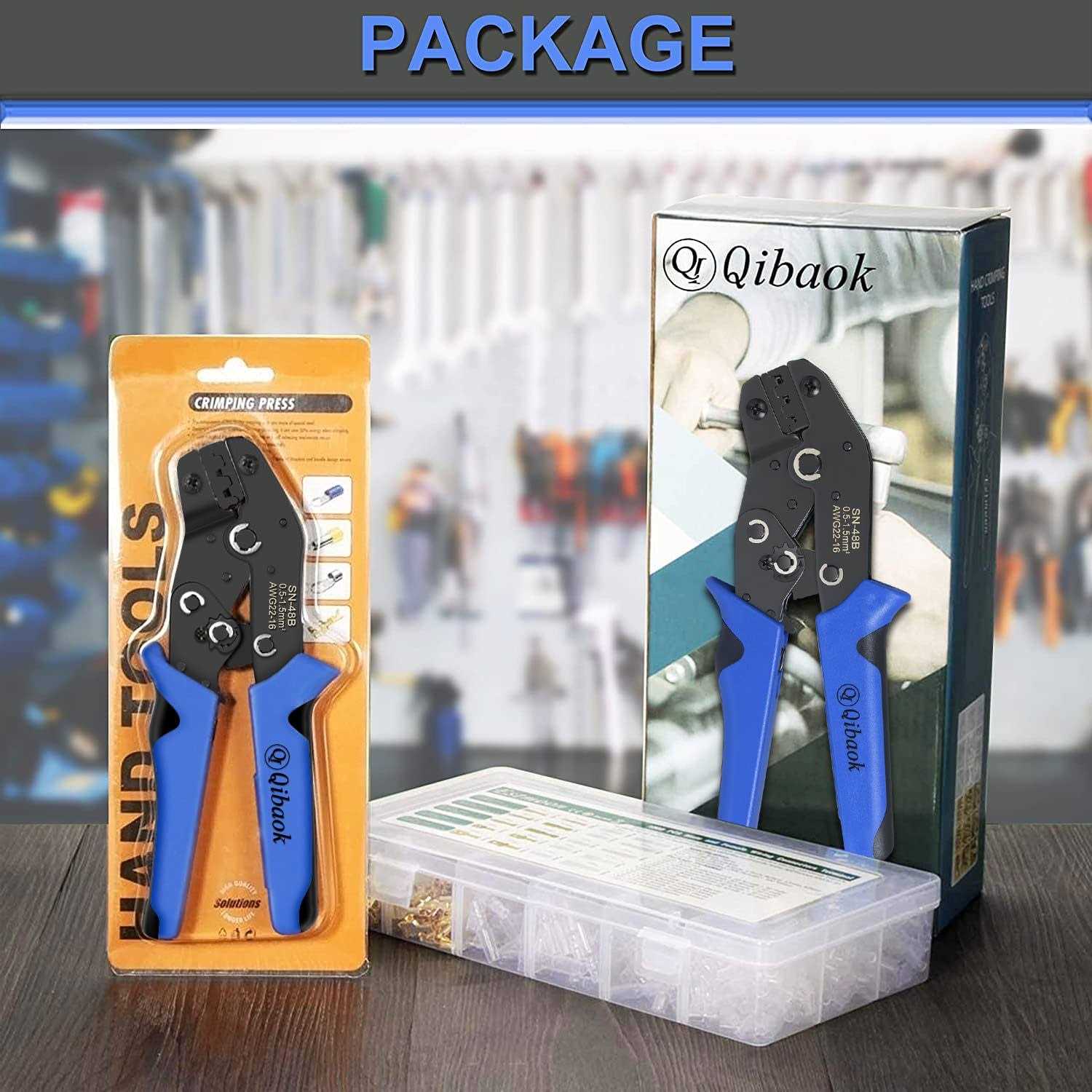 Wire Terminal Crimping Tool Kit Qibaok Ratcheting Wire Crimper AWG 22-16 with 500PCS Female Male Spade Connectors & Bullet Connectors - Image 3