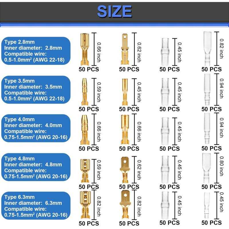 Wire Terminal Crimping Tool Kit Qibaok Ratcheting Wire Crimper AWG 22-16 with 500PCS Female Male Spade Connectors & Bullet Connectors - Image 4