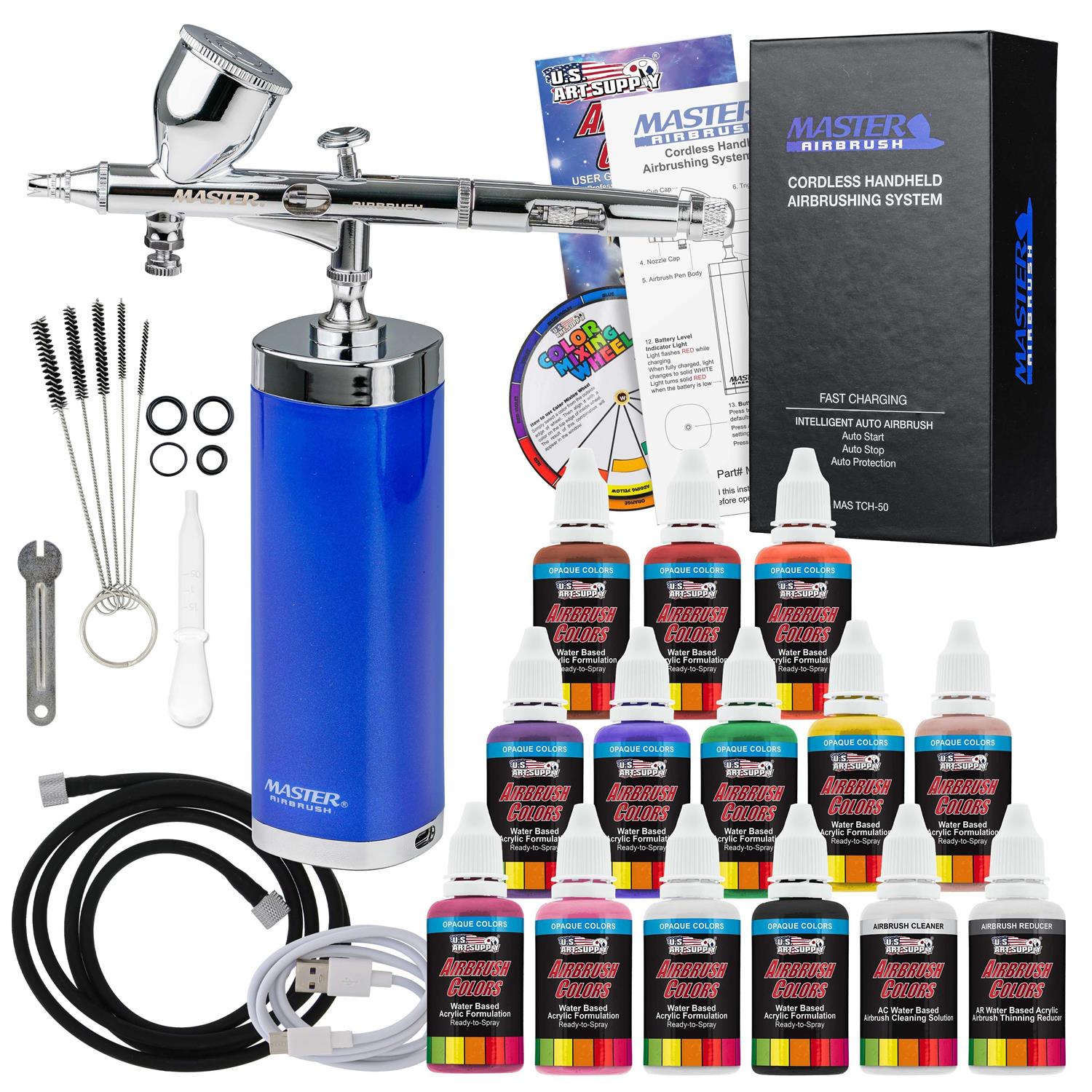 Master Airbrush Powerful Cordless Handheld Acrylic Paint Airbrushing System Primary Opaque Paint Colors