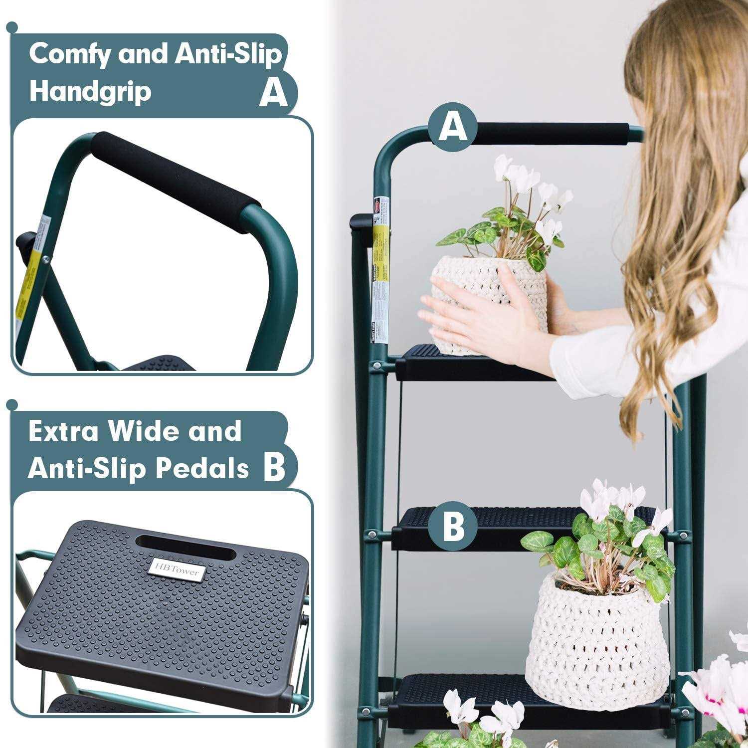 HBTower 3 Step Ladder Folding Step Stool with Wide Anti-Slip Pedal - Image 3