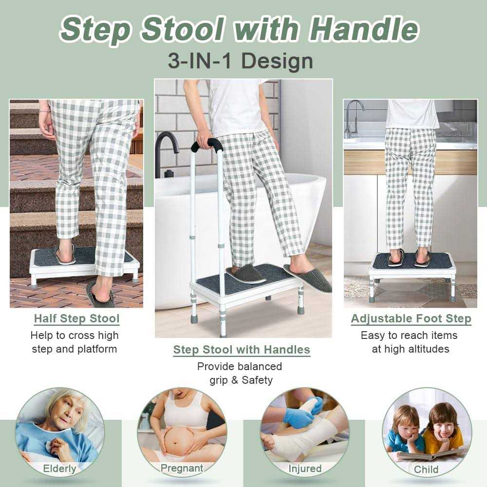 Medical Step Stool with Handle Elderly Adults Bed Steps for High Beds Rails Adjustable Assist Bar Heavy Duty Stepping Stool Metal Wide Step Platform - Image 4