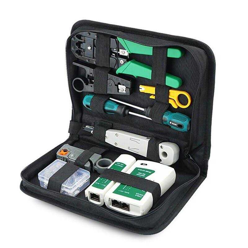 Network Cable Repair Tool Kit Set RJ45 Rj11 Cat6 Cable Tester Test Crimper Crimping Maintenance Stripper Tool Kit, Black