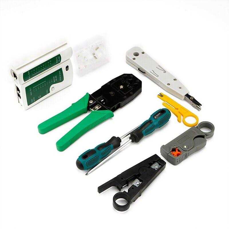 Network Cable Repair Tool Kit Set RJ45 Rj11 Cat6 Cable Tester Test Crimper Crimping Maintenance Stripper Tool Kit, Black - Image 2