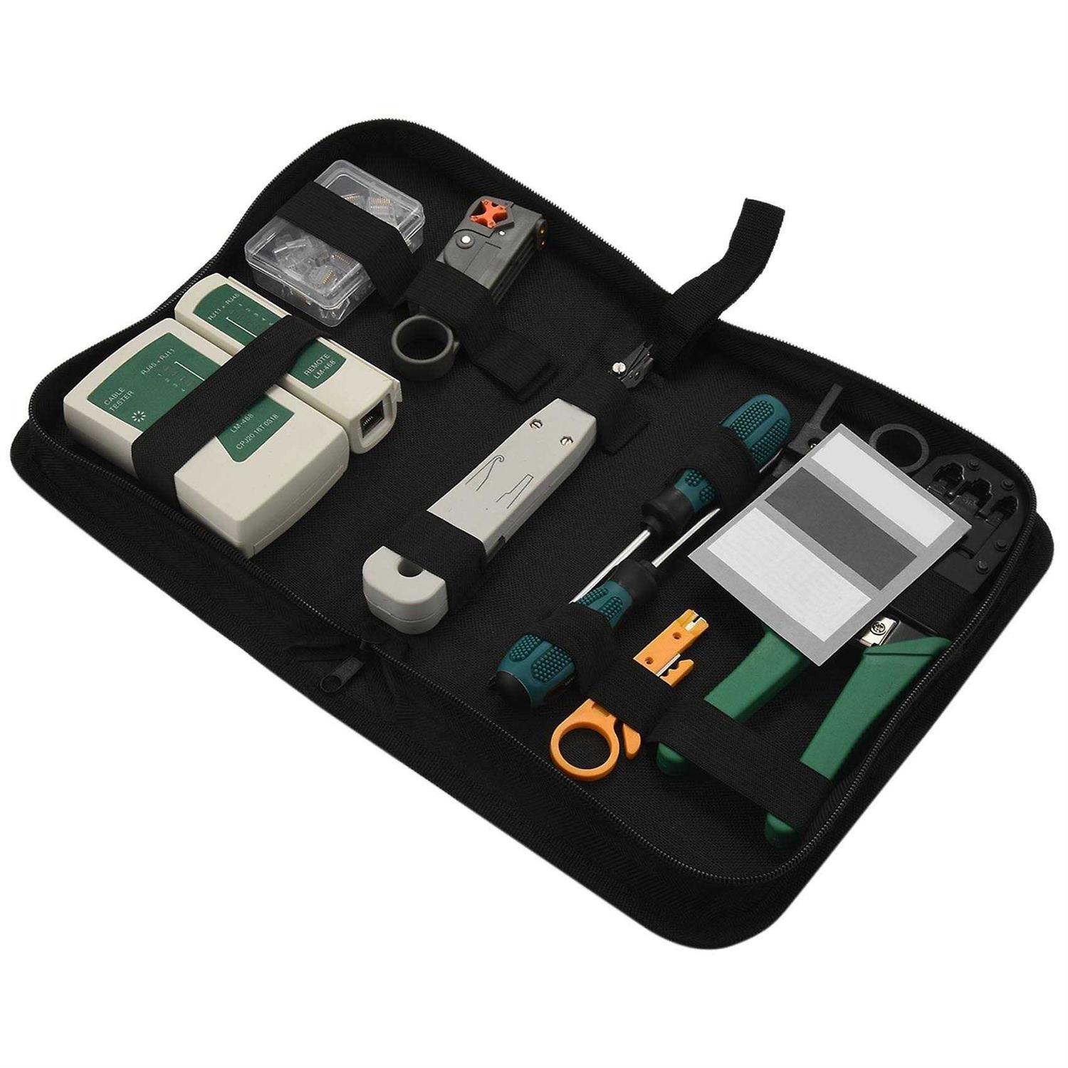 Network Cable Repair Tool Kit Set RJ45 Rj11 Cat6 Cable Tester Test Crimper Crimping Maintenance Stripper Tool Kit, Black - Image 5