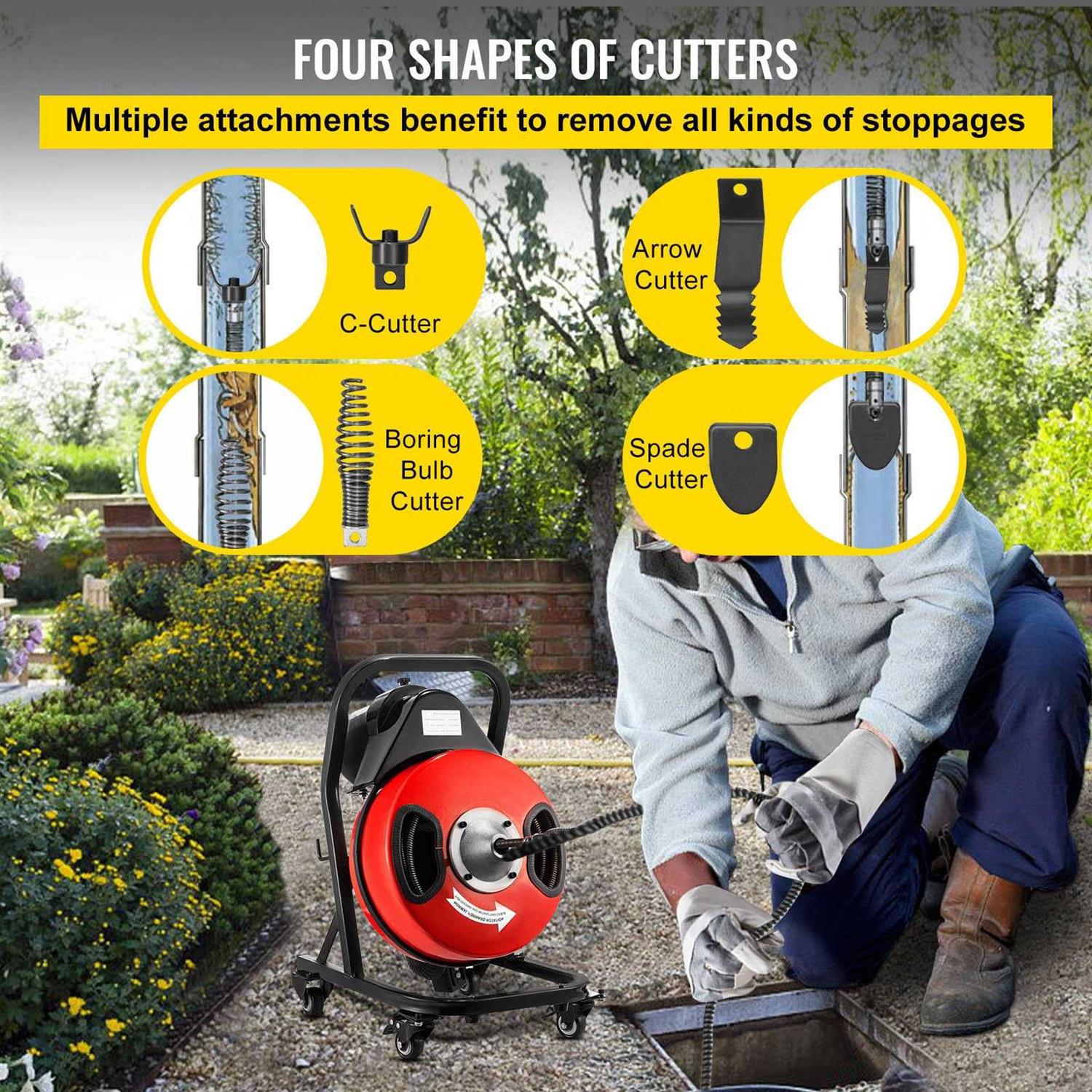 VEVOR Drain Cleaner Machine Electric Drain Auger 50FTx1/2In - Image 5