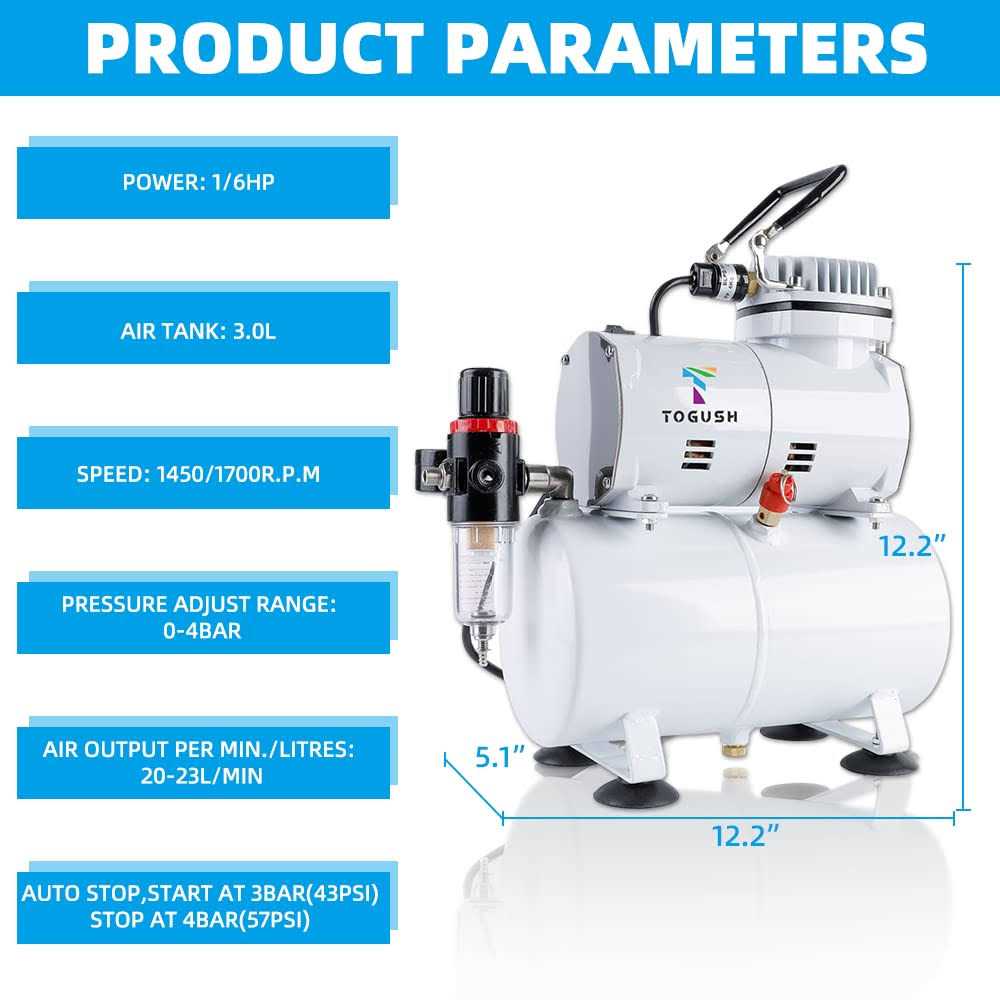 t togush professional air compressor with air tank with 3 airbrushes for hobby temporary tattoo cake decoration - Image 3