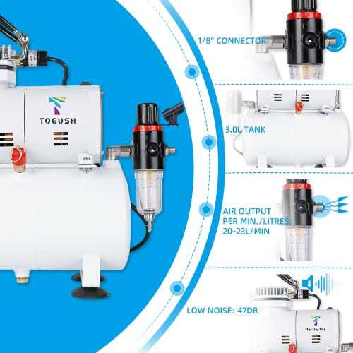 t togush professional air compressor with air tank with 3 airbrushes for hobby temporary tattoo cake decoration - Image 4