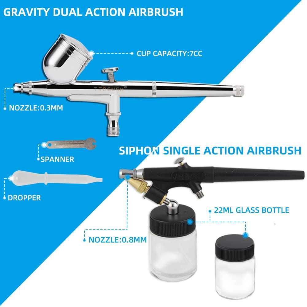 t togush professional air compressor with air tank with 3 airbrushes for hobby temporary tattoo cake decoration - Image 5