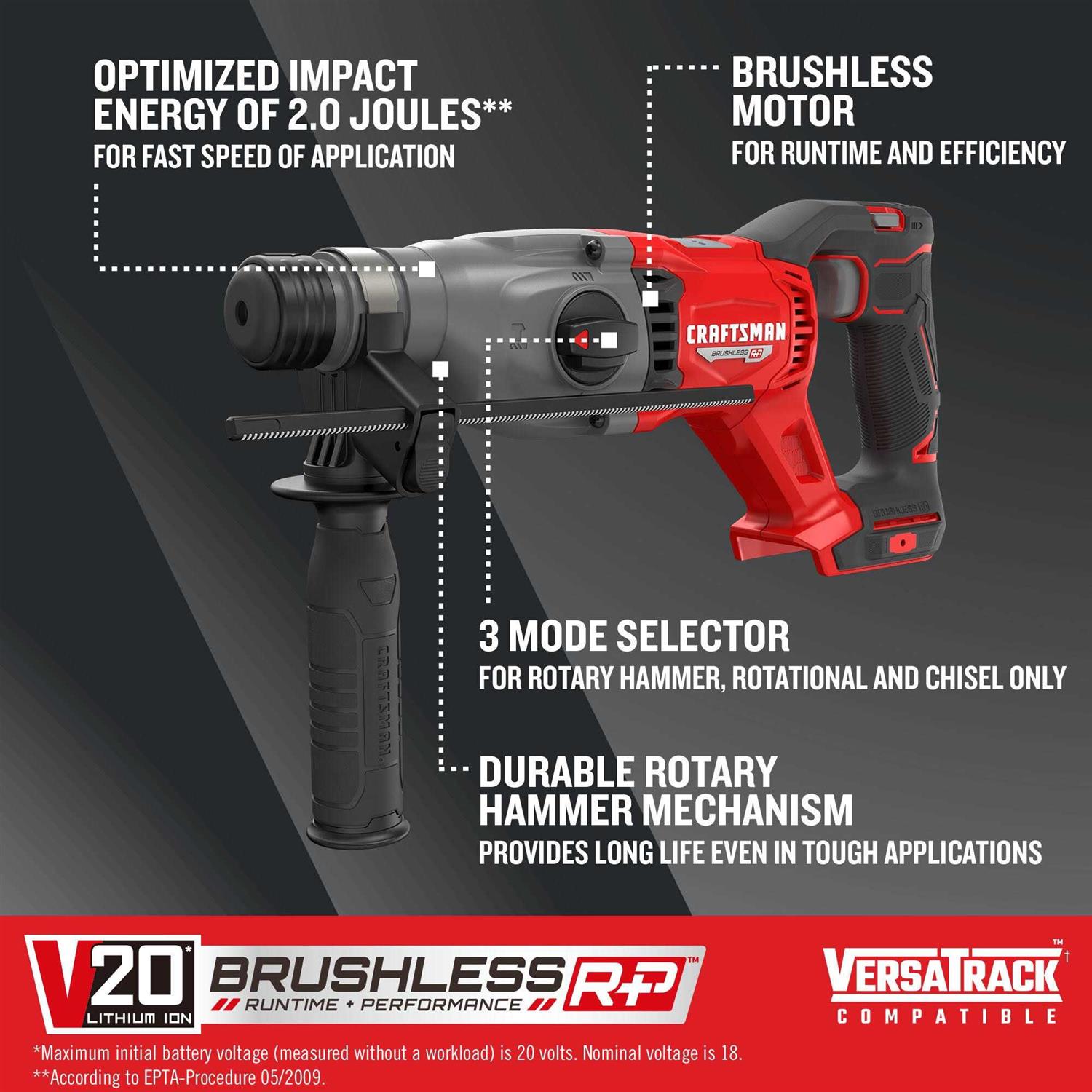 CRAFTSMAN V20 RP 20-volt Max 1-in Sds-plus Variable Speed Cordless Rotary Hammer Drill - Image 5