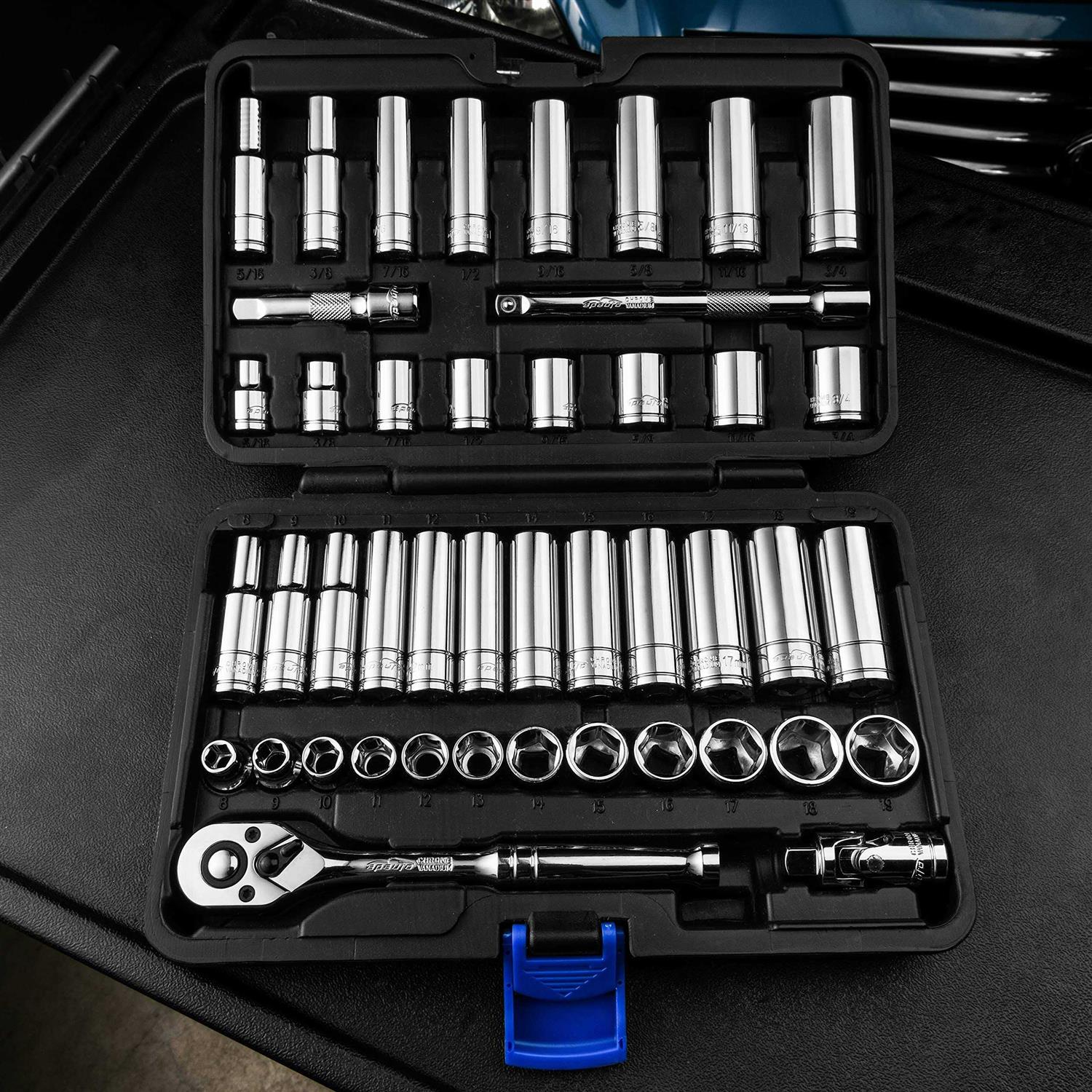 Epauto 45 Pieces 3/8 Drive Socket Set with 72-Tooth Pear Head Ratchet - Image 4
