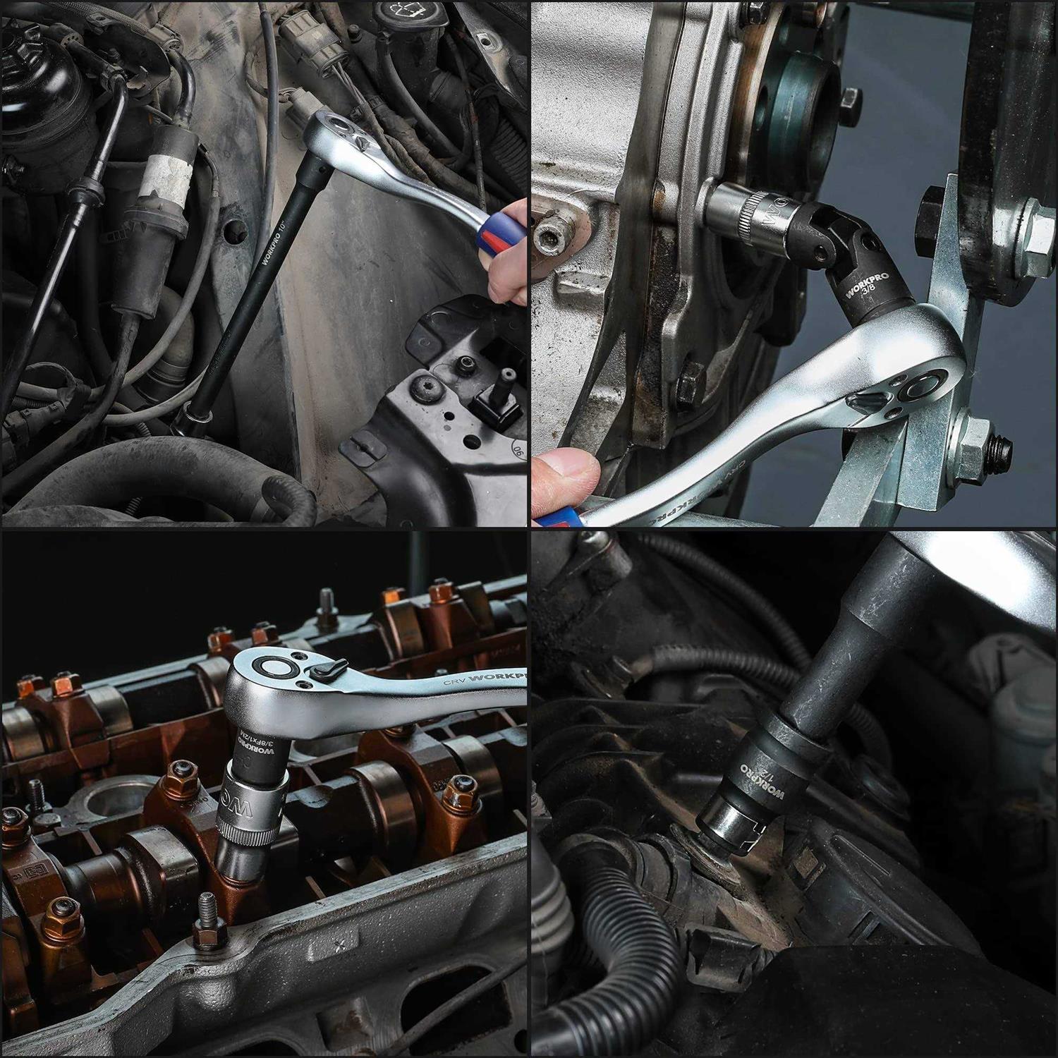 WORKPRO 18-Pieces Drive Tool Accessory Set, Includes Socket Adapters, Socket Extension Bar, Swivel Universal Joints and Impact Coupler - Image 4