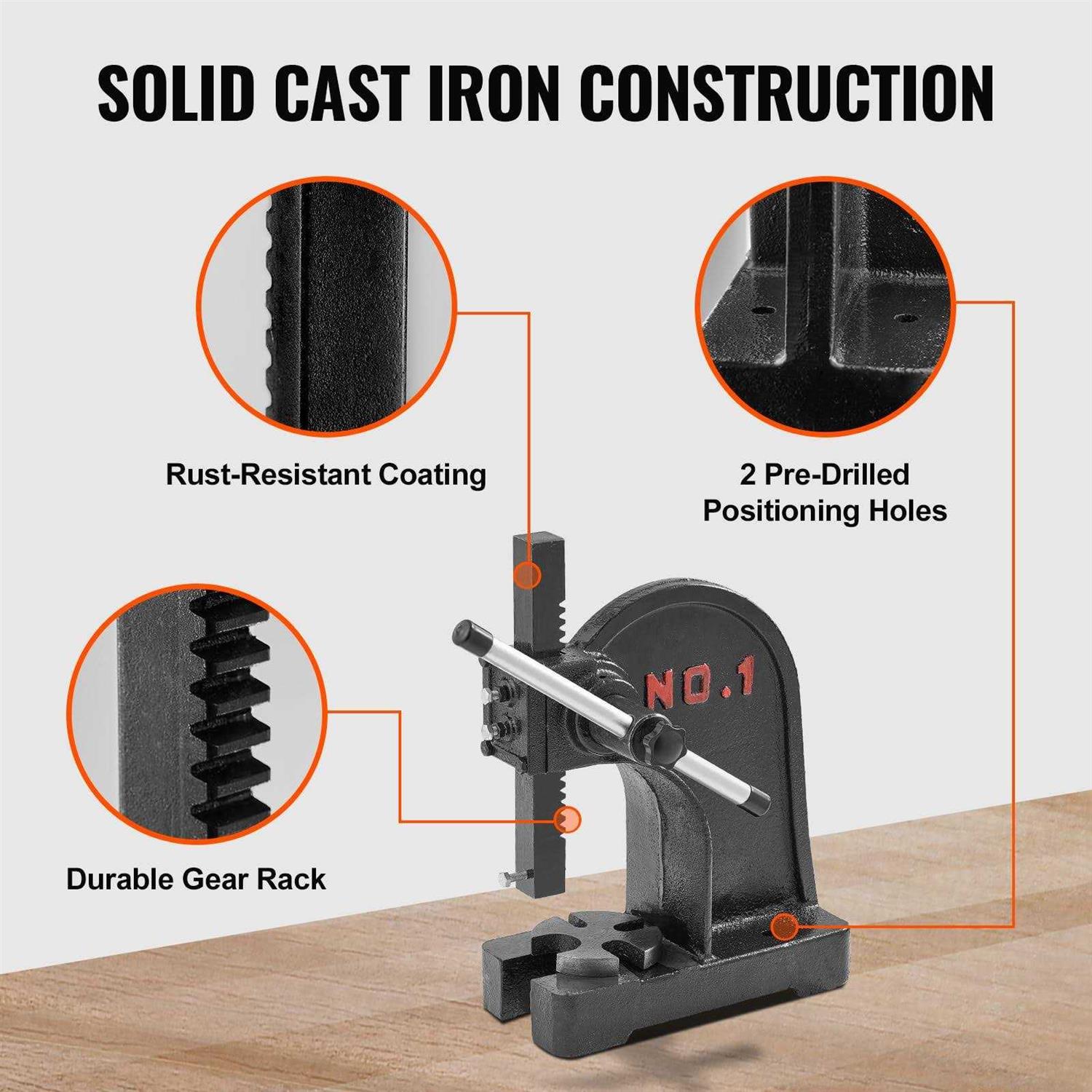 VEVOR Arbor Press 1 Ton Manual Arbor Press 5.9 Maximum Height Cast Iron Heavy-duty Manual Arbor Press - Image 5