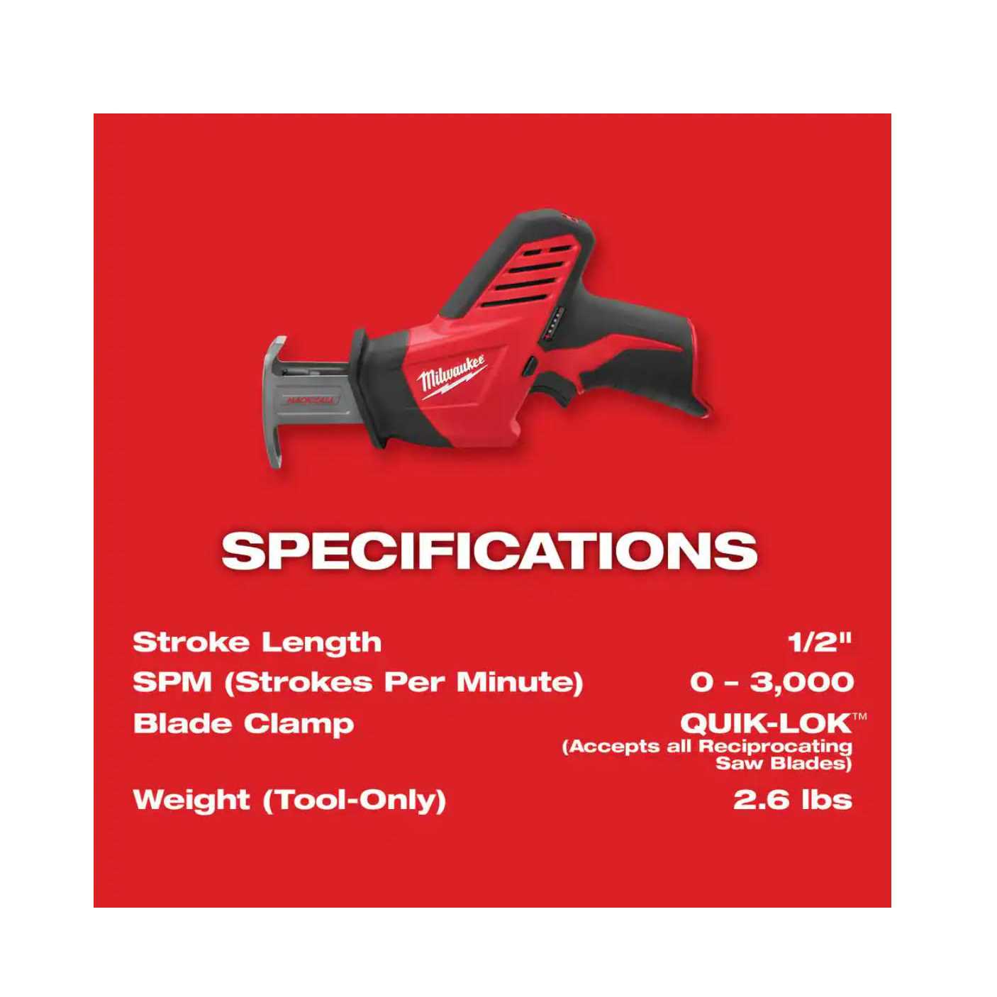 Milwaukee 2420-20 M12 Hackzall Reciprocating Saw - Image 4