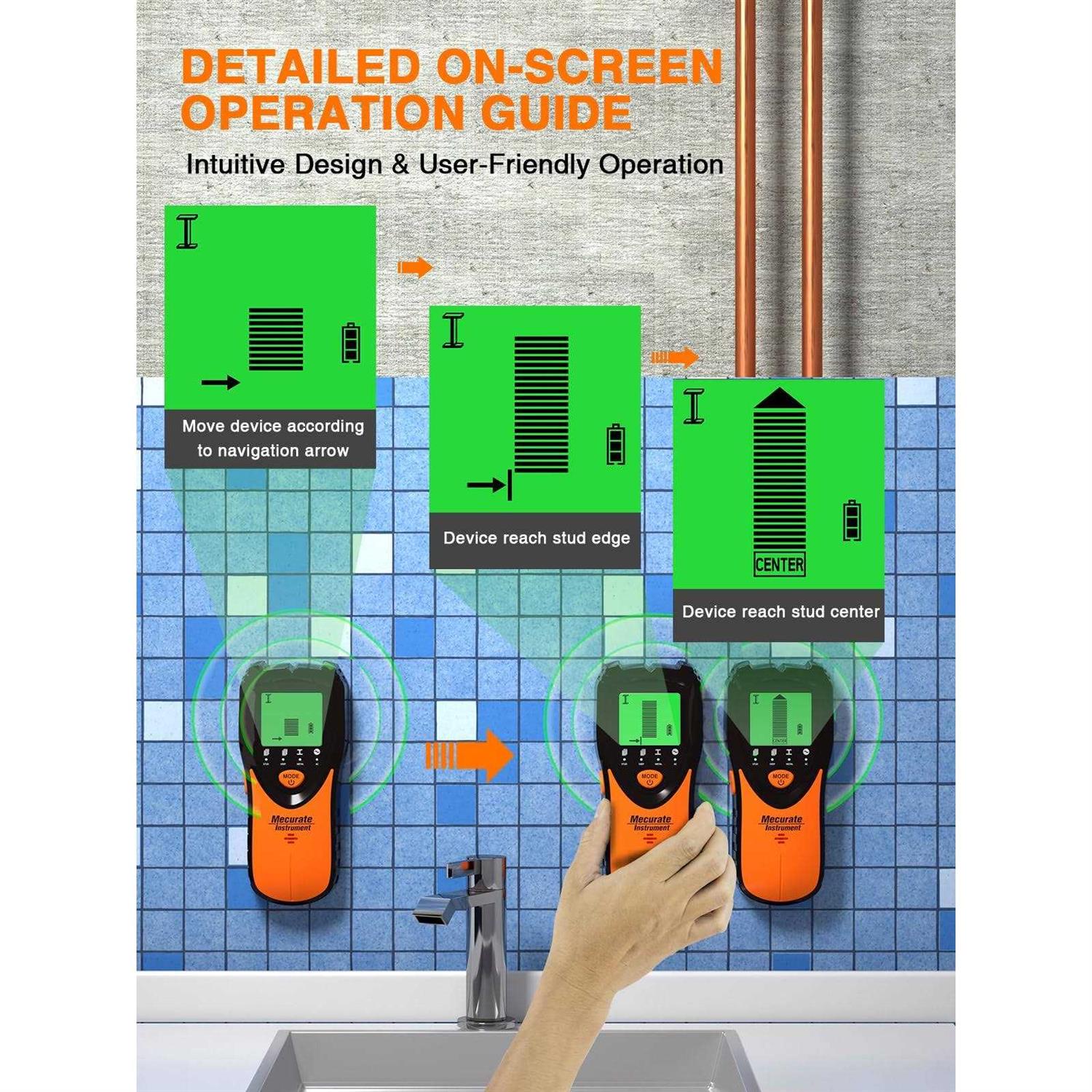 Mecurate Stud Finder Wall Scanner Sensor 5 in 1 Electronic Stud with LCD Display & Audio Alarm for Wood AC Live Wire Metal Studs Detection Joist - Image 4