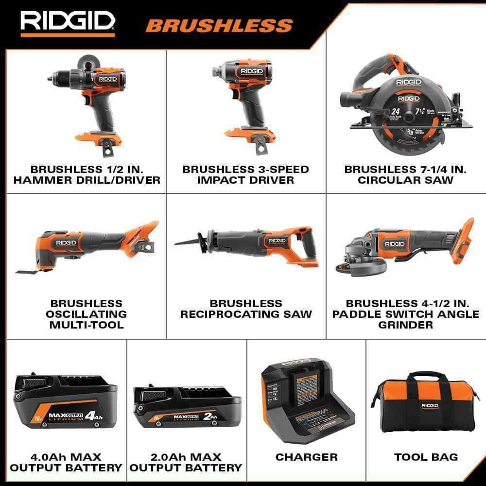 RIDGID 18V Brushless Cordless 6-Tool Combo Kit with 4.0 Ah and 2.0 Ah MAX Output Batteries and Charger - Image 5