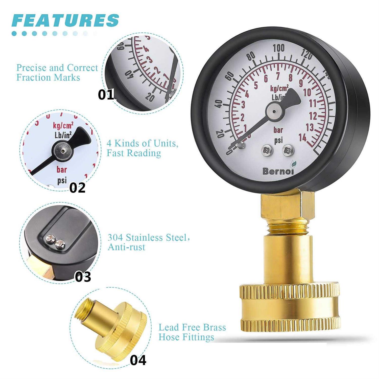 Water Pressure Gauge Kit,Universal Water Pressure Test Gauge with Lead-Free Brass Hose Fittings,3/4 Female Coupler Plus 5 Adapters to Test - Image 3