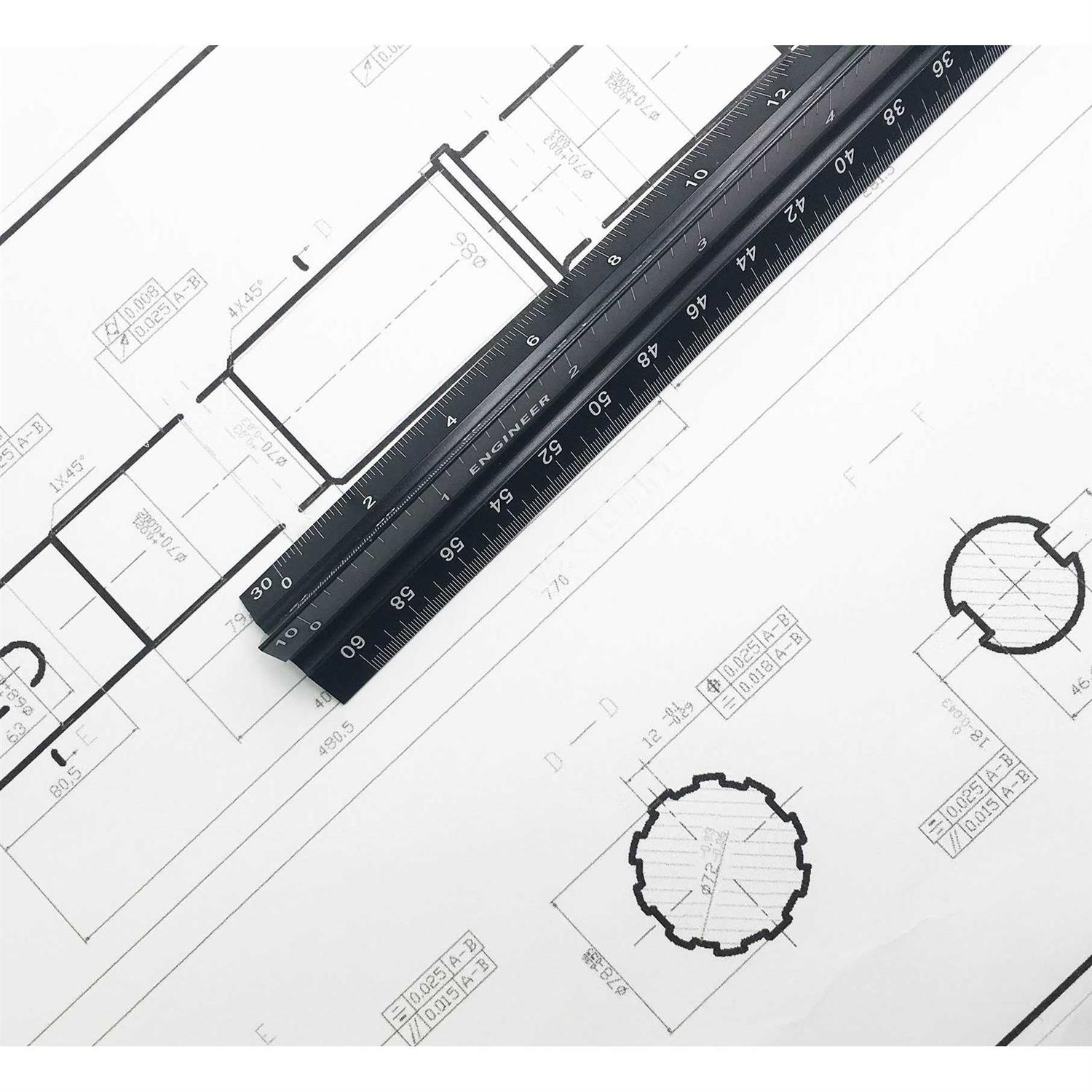 Intoy 12 Inch Triangular Engineer Scale Ruler Anodized Solid Aluminum Core with Laser Etched Scales - Image 3