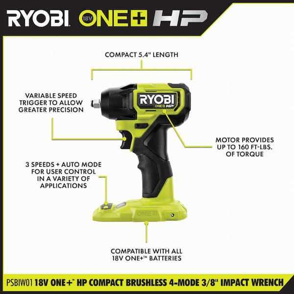 RYOBI ONE+ HP 18V Brushless Cordless Compact Impact Wrench 2.0 Ah Battery - Image 4