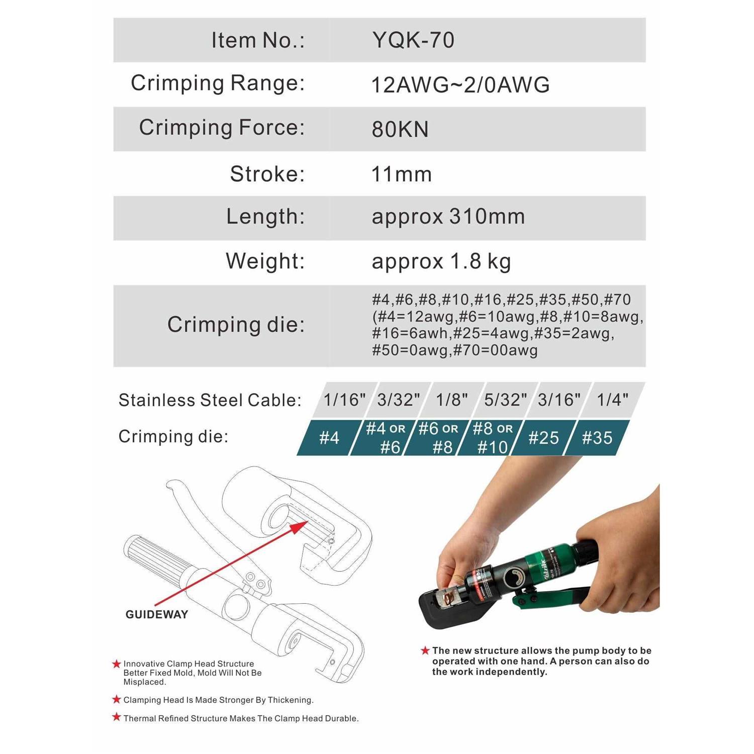 utziko hydraulic cable lug crimper 10 us ton 12 awg to 00 electrical terminal cable wire tool kit with 9 die - Image 3