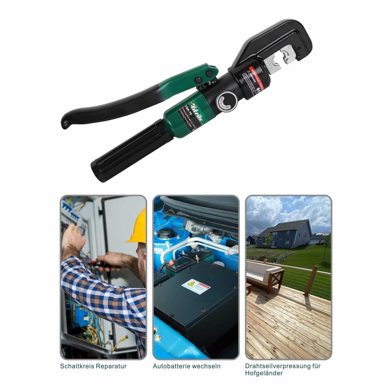 utziko hydraulic cable lug crimper 10 us ton 12 awg to 00 electrical terminal cable wire tool kit with 9 die - Image 5