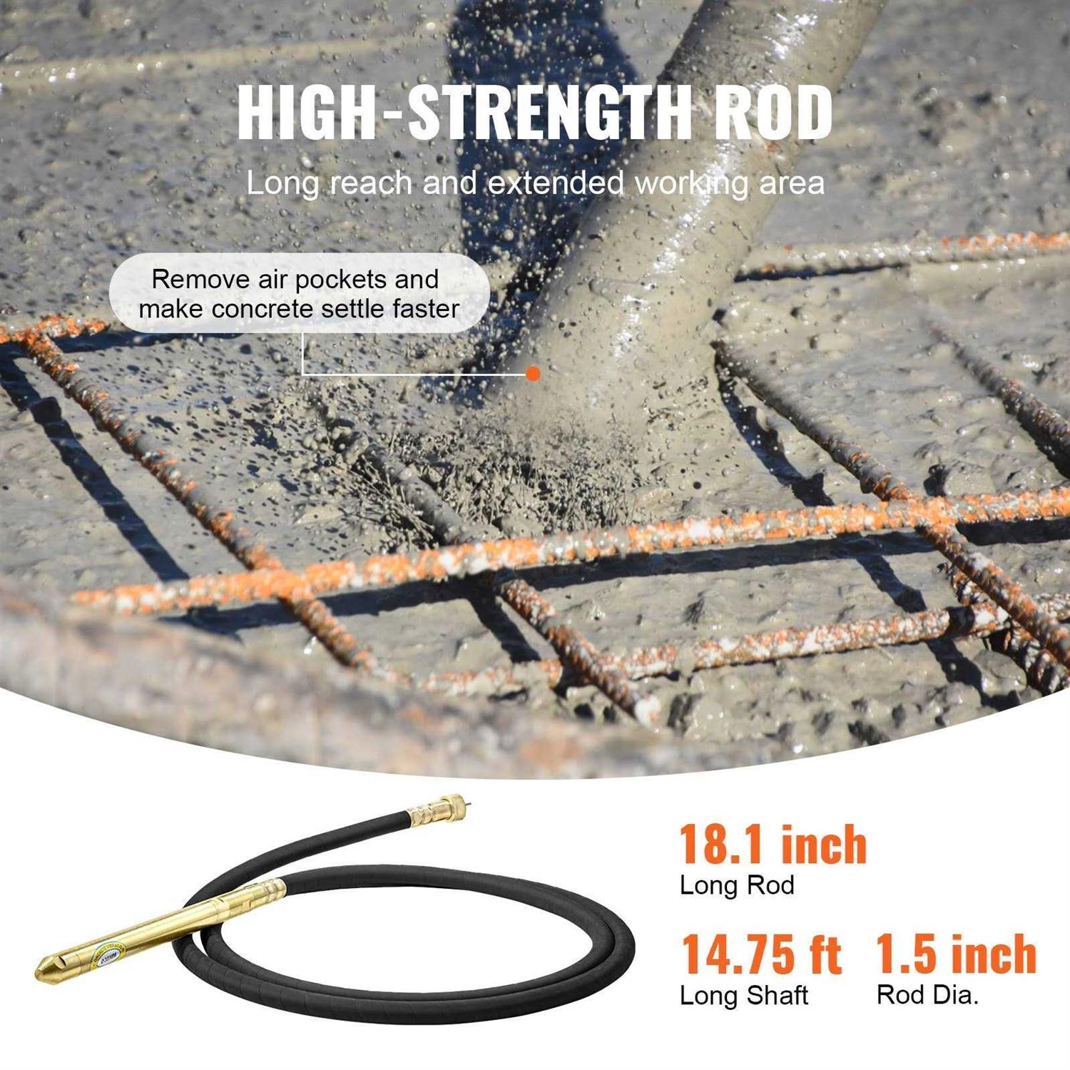 VEVOR Electric Concrete Vibrator 1300W 16000 Vpm 2HP Copper Motor Handheld Concrete Vibrating Tool - Image 3