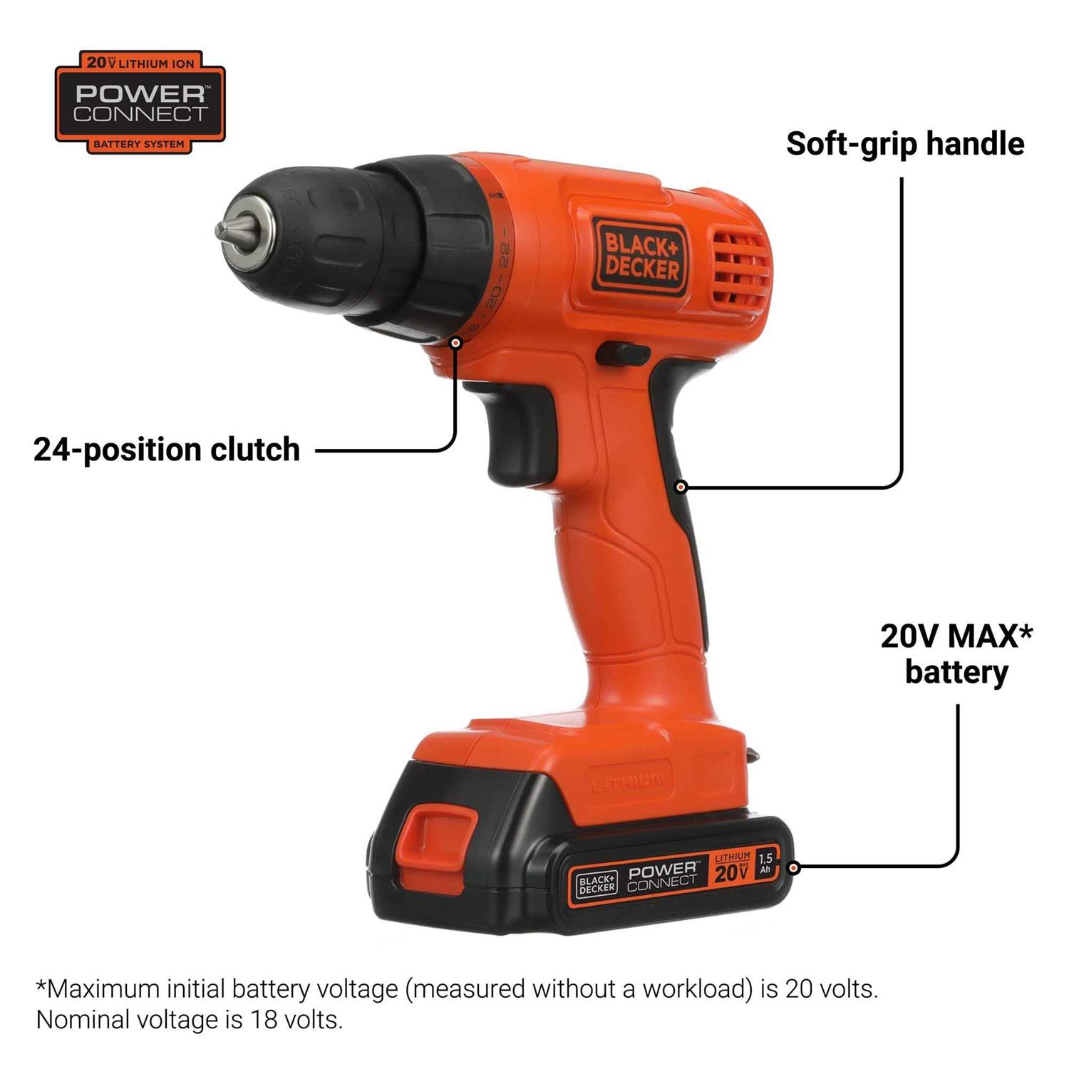 Black+decker 20V Max* Powerconnect Cordless Drill Kit + 100 pc. Kit - Image 5